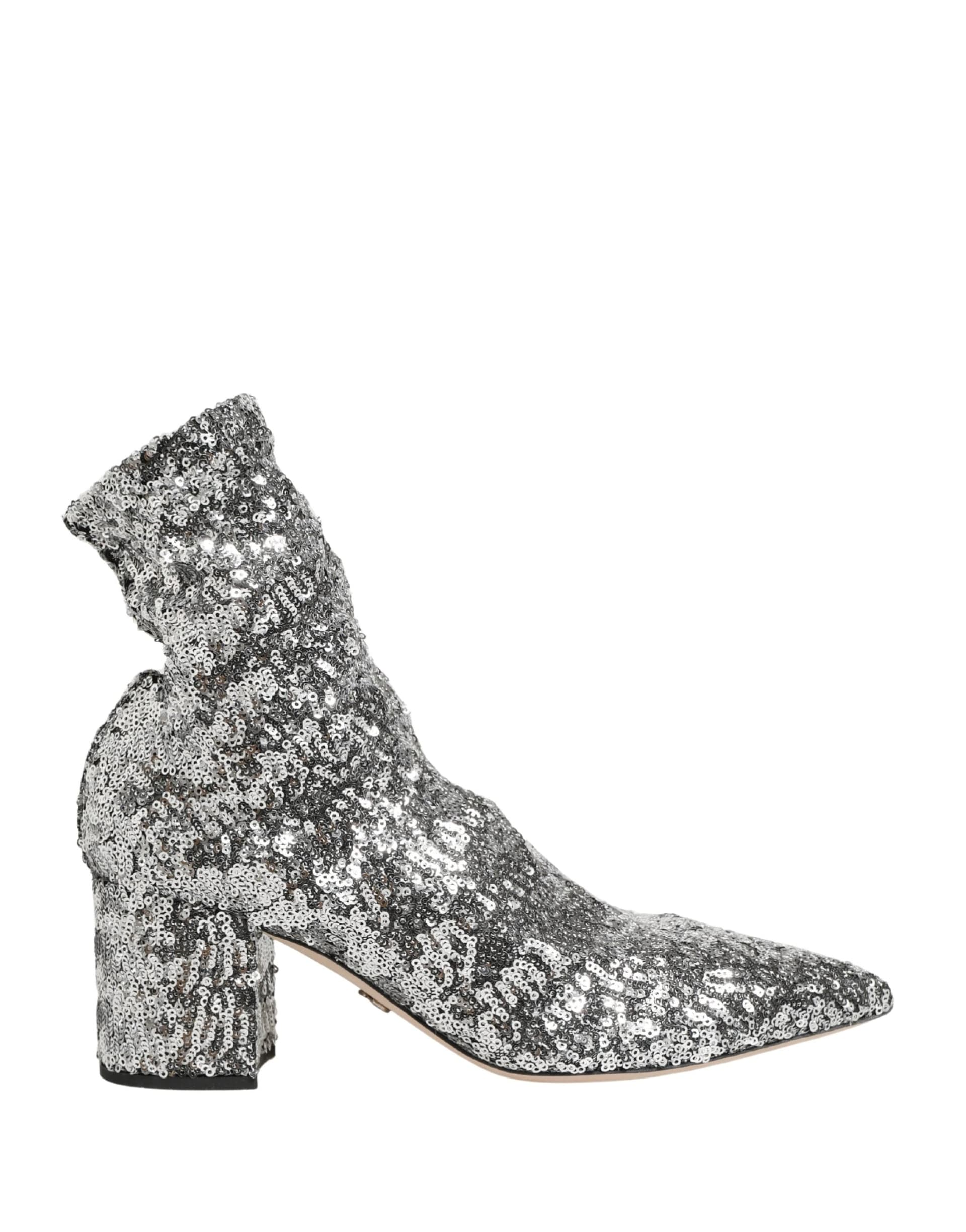 Dolce & Gabbana Silver Sequined Short Boots Stretch Shoes - 8