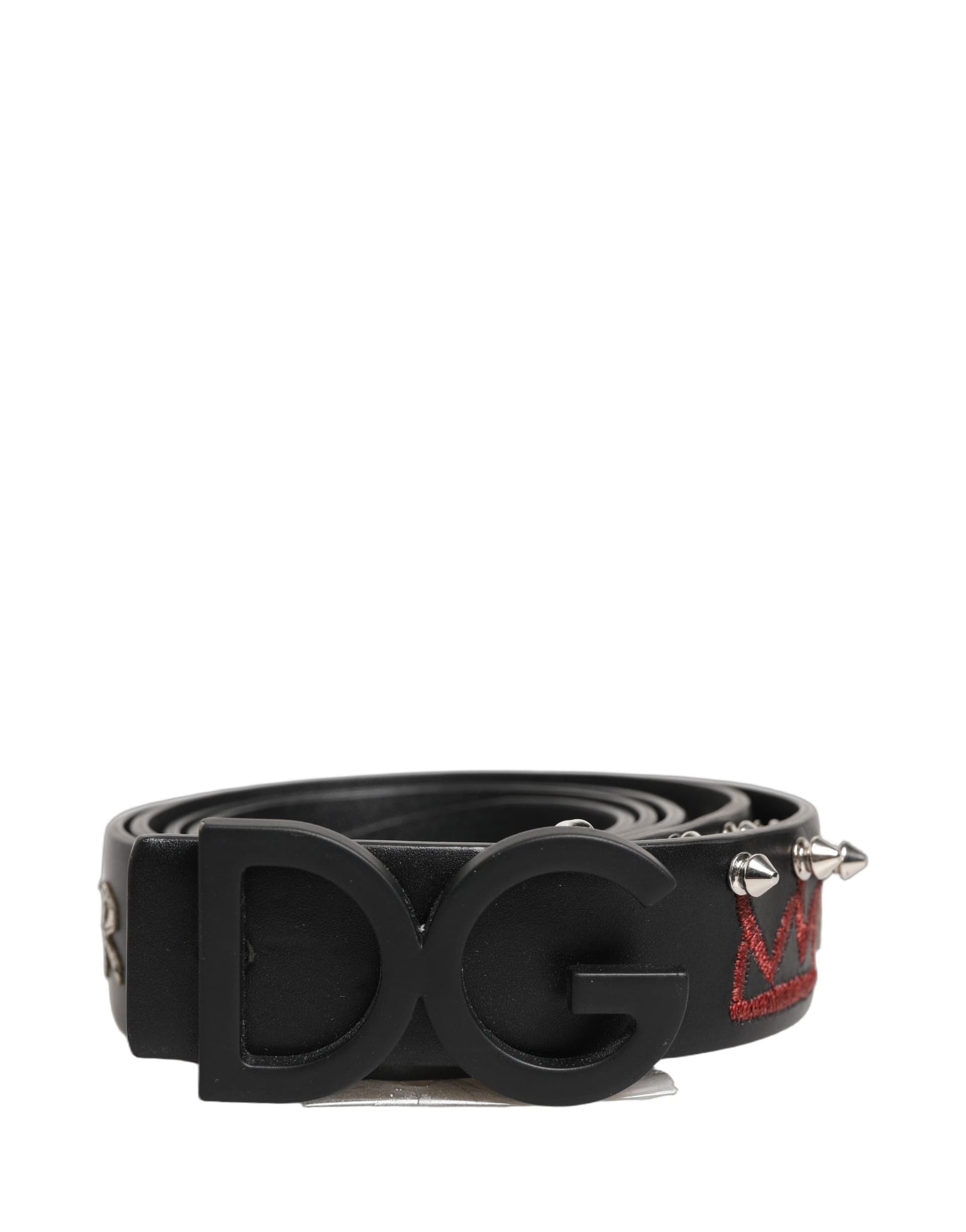 Dolce & Gabbana Black Leather Prince Crown Logo Buckle Belt - 4