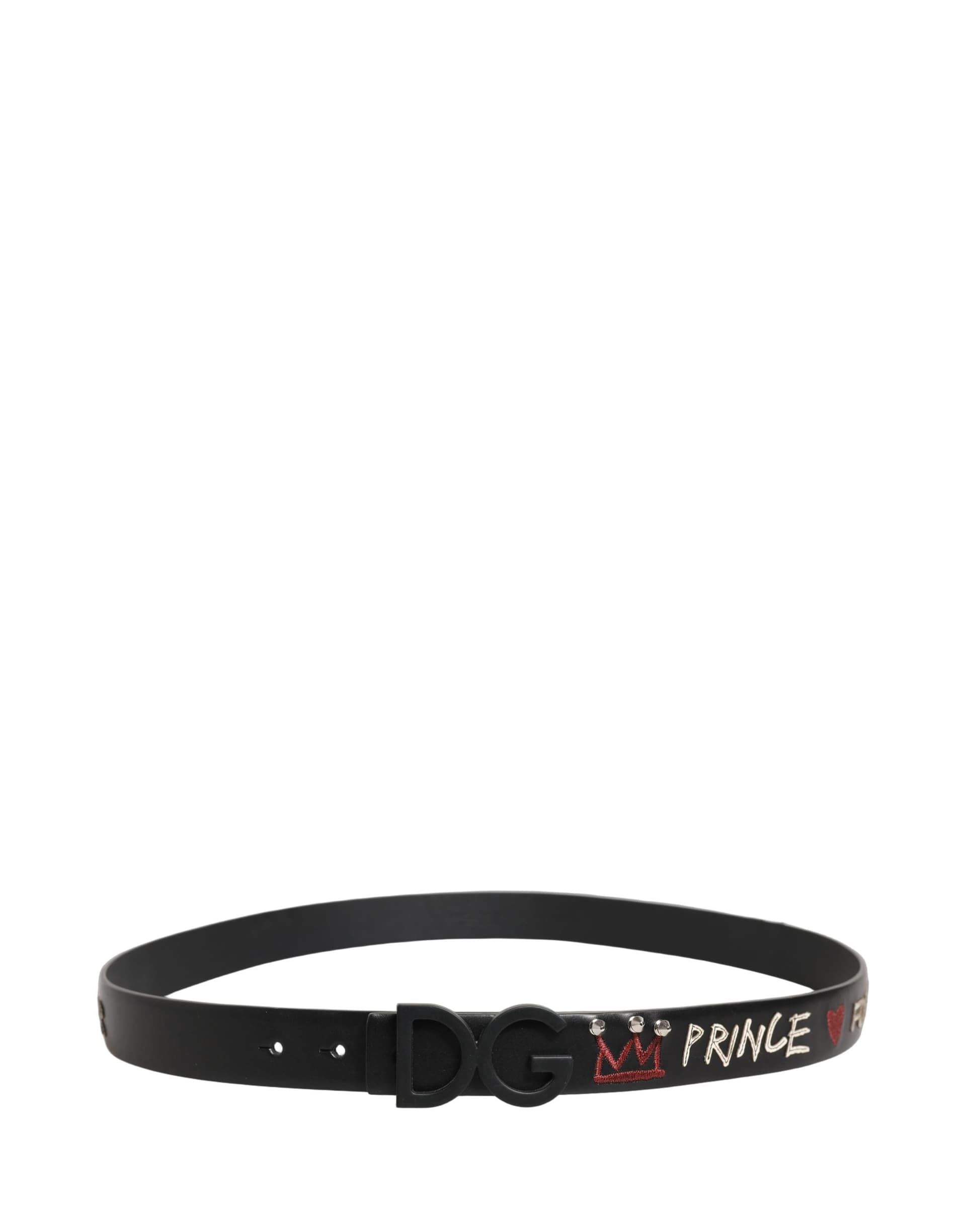 Dolce & Gabbana Black Leather Prince Crown Logo Buckle Belt - 5
