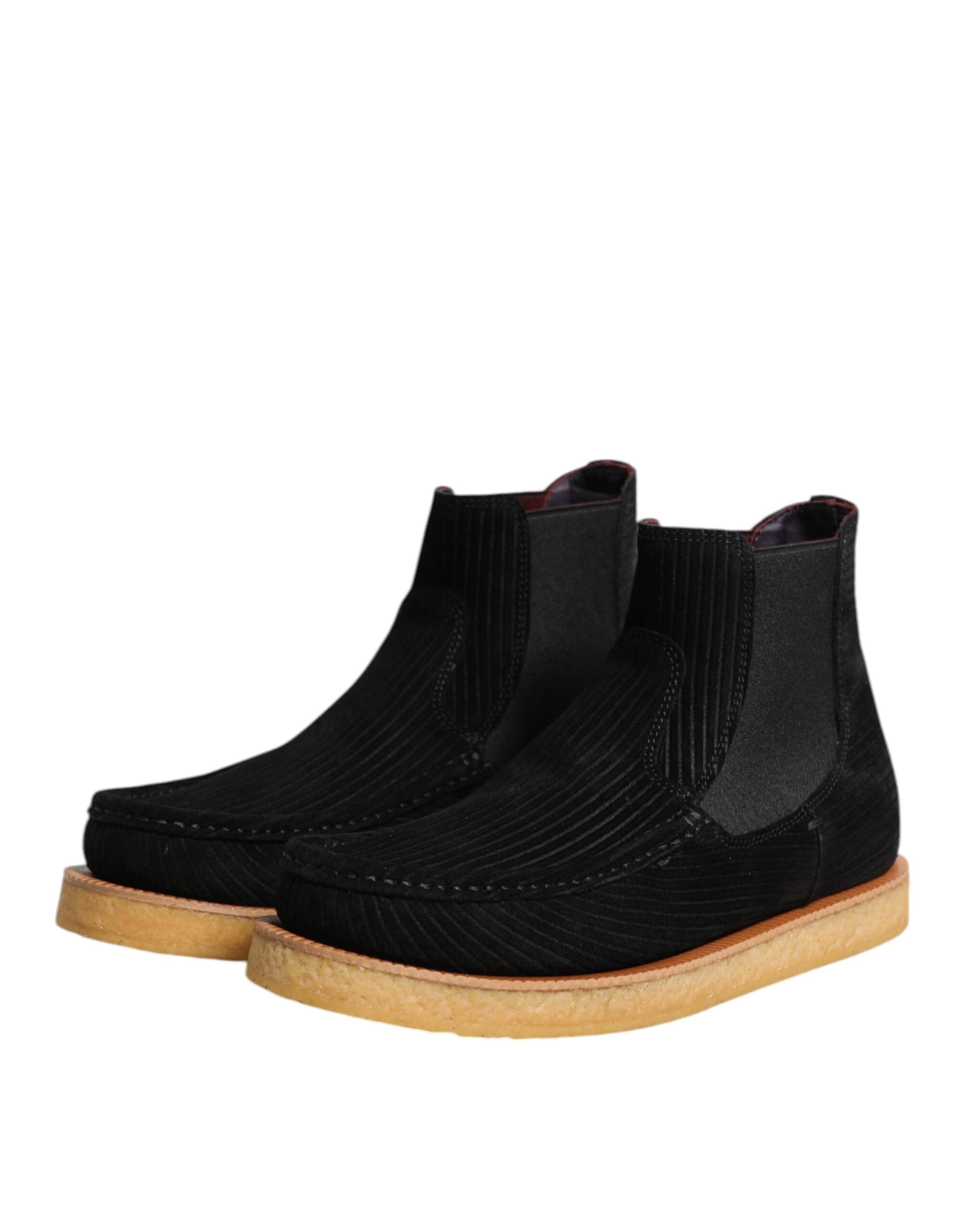 Dolce & Gabbana Black Calf Suede Slip On Ankle Boots Shoes - 3
