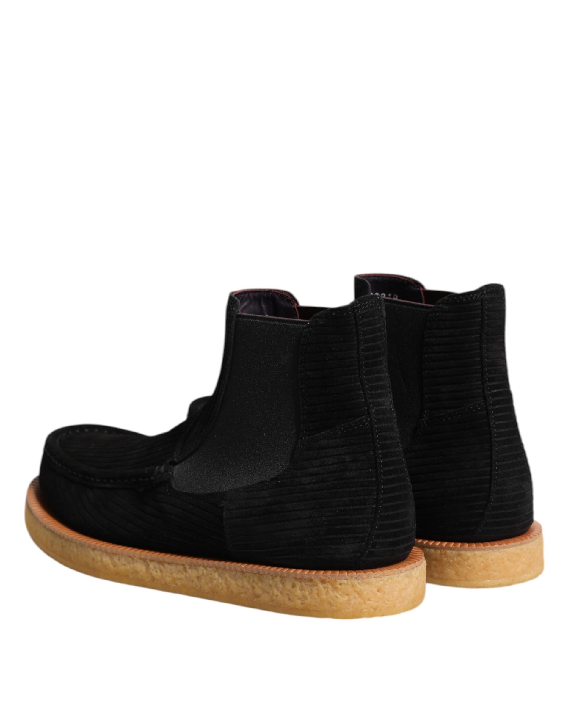 Dolce & Gabbana Black Calf Suede Slip On Ankle Boots Shoes - 4