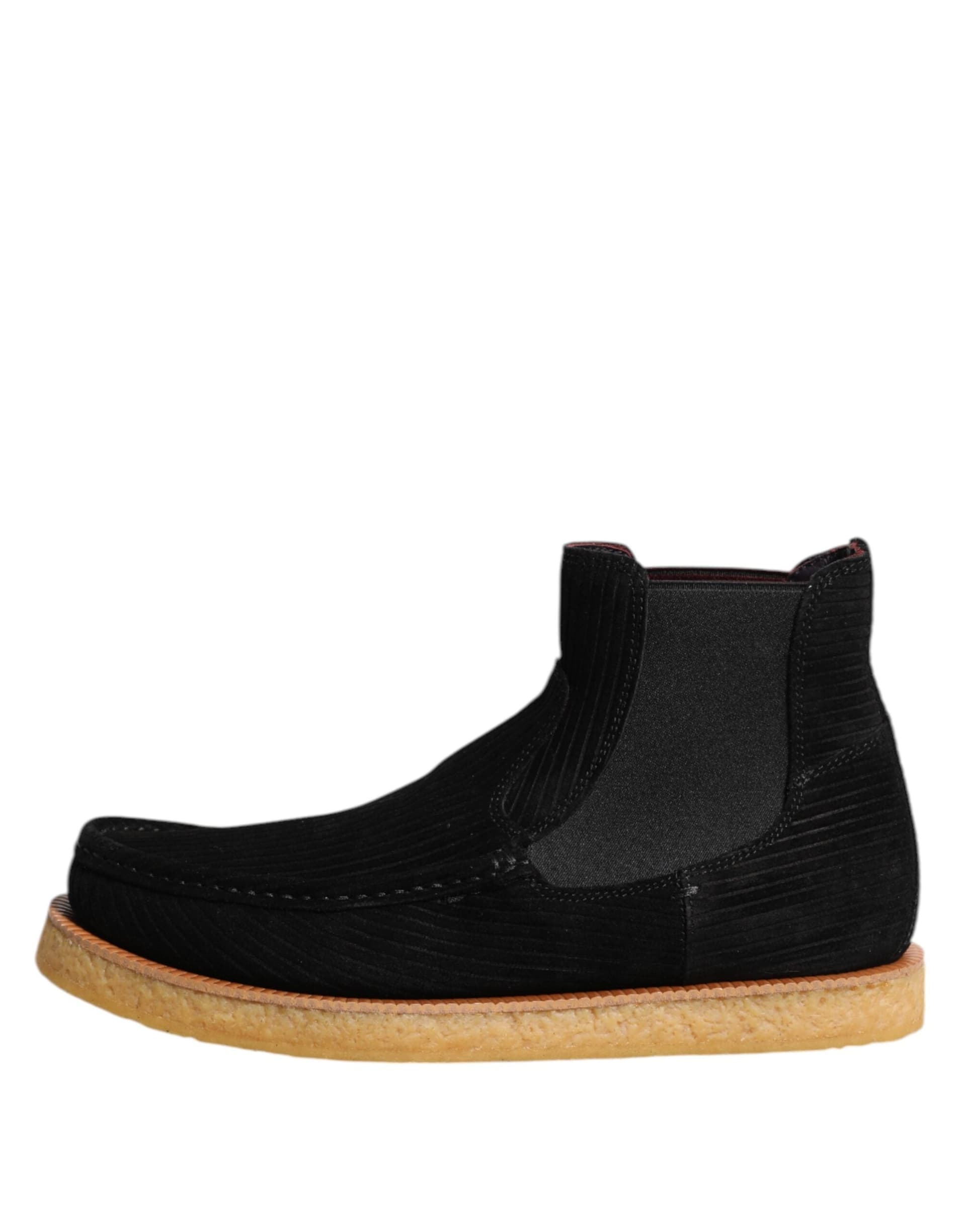 Dolce & Gabbana Black Calf Suede Slip On Ankle Boots Shoes - 5