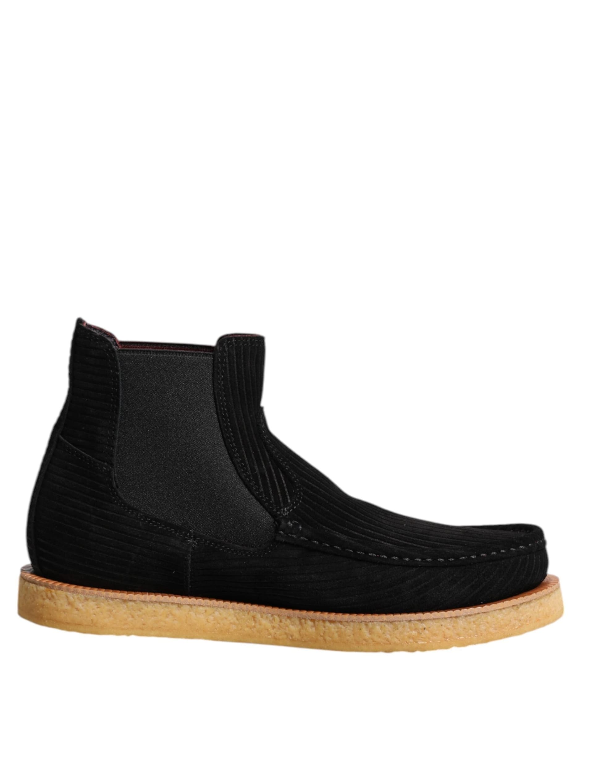 Dolce & Gabbana Black Calf Suede Slip On Ankle Boots Shoes - 6