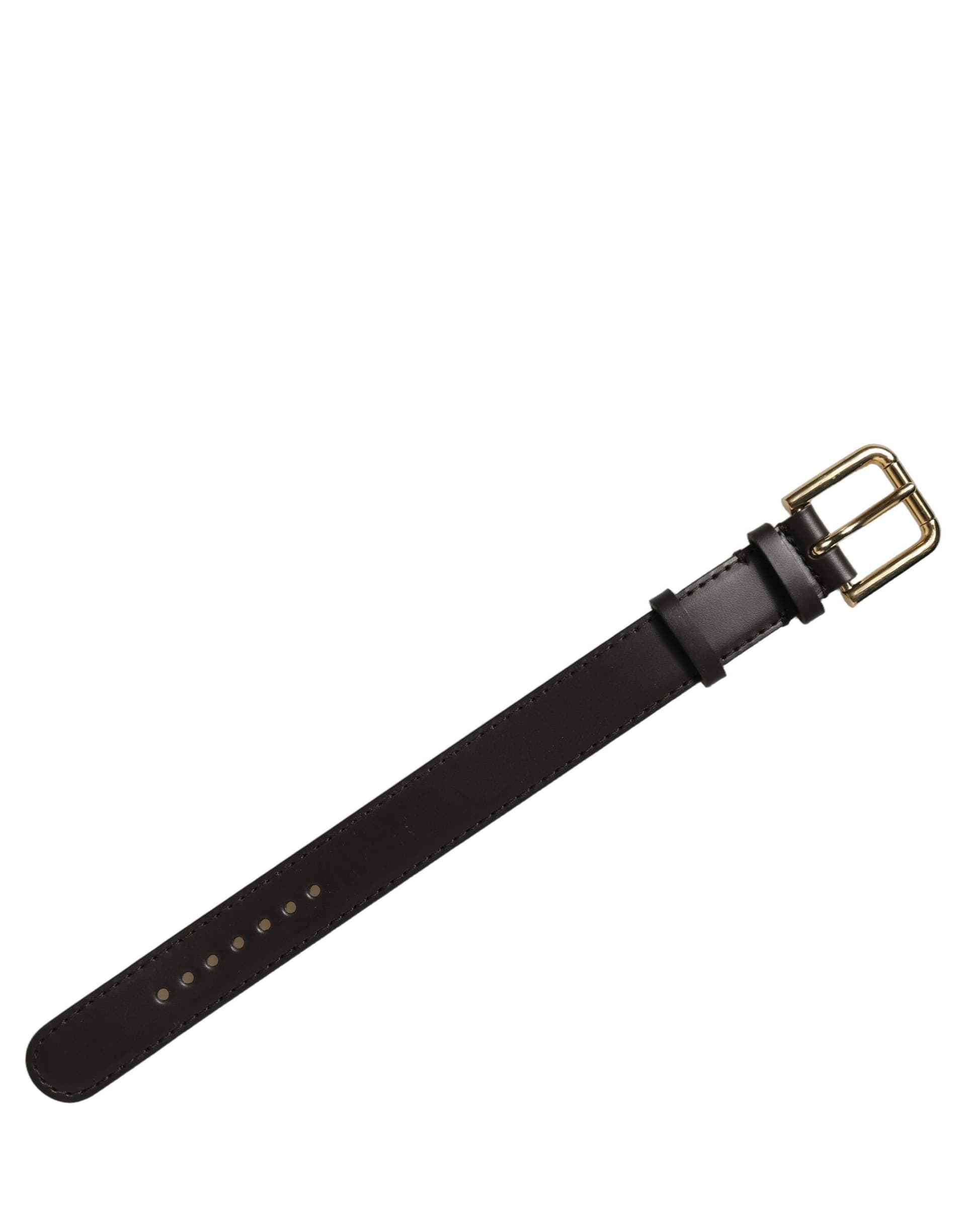 Dolce & Gabbana Black Calfskin Leather Gold Buckle Belt Strap Bracelet - 3