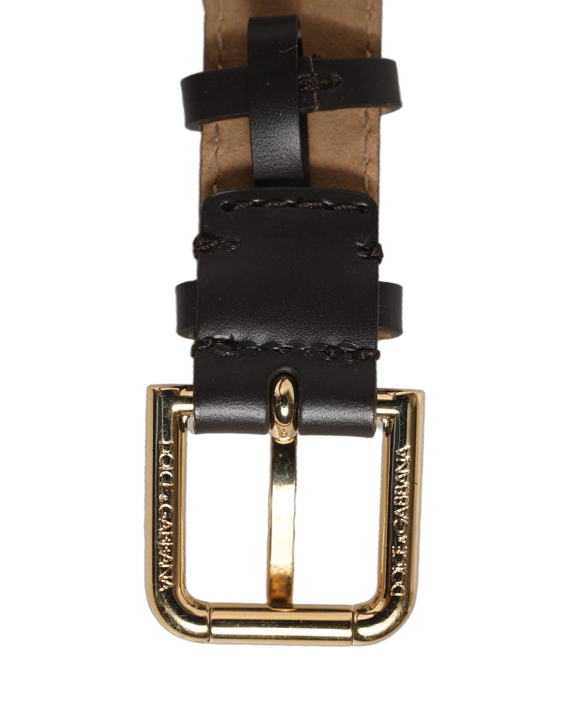 Dolce & Gabbana Black Calfskin Leather Gold Buckle Belt Strap Bracelet - 6