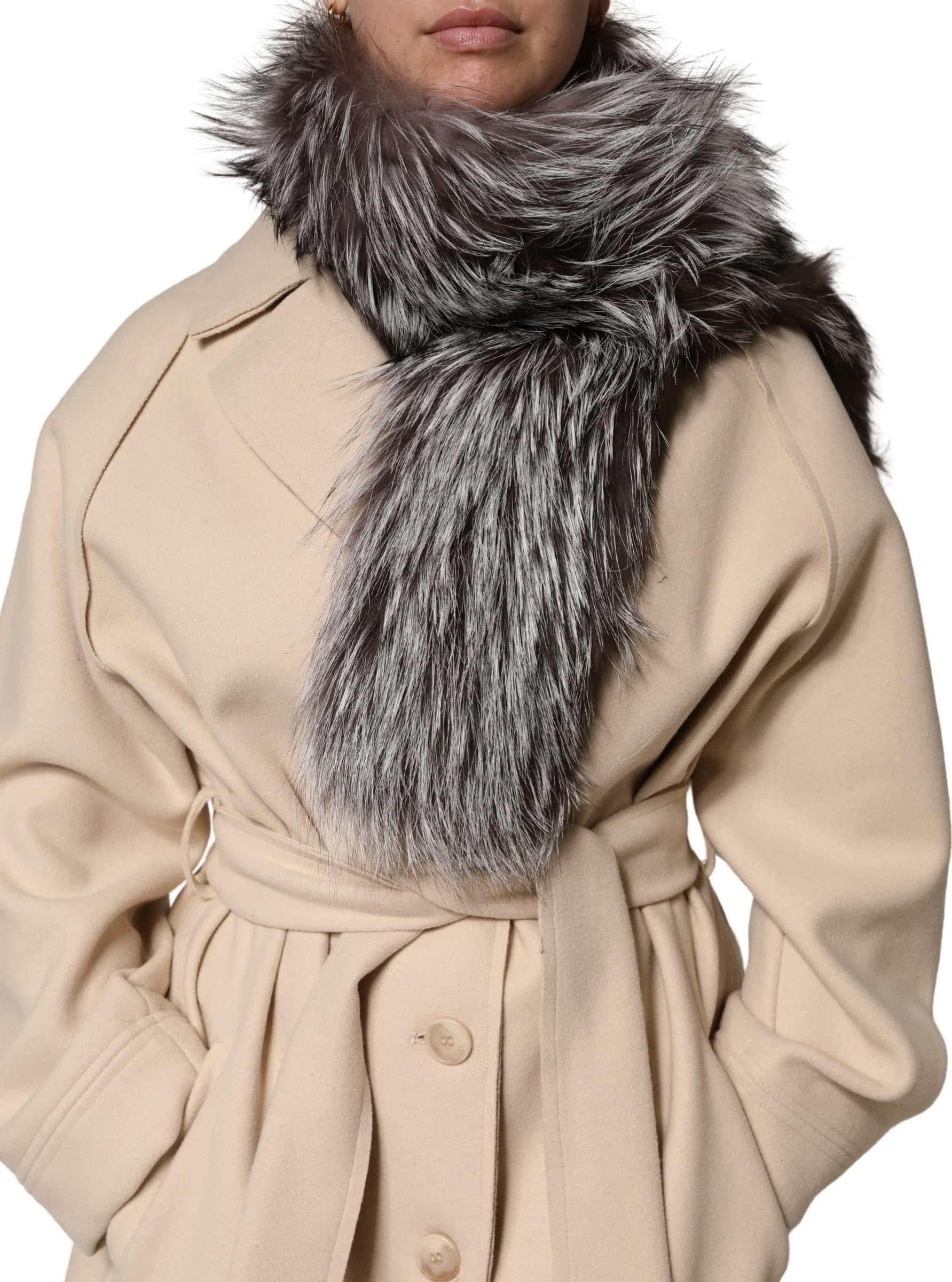 Dolce & Gabbana Gray Fox Fur Neck Wrap Warmer Winter Scarf - 6