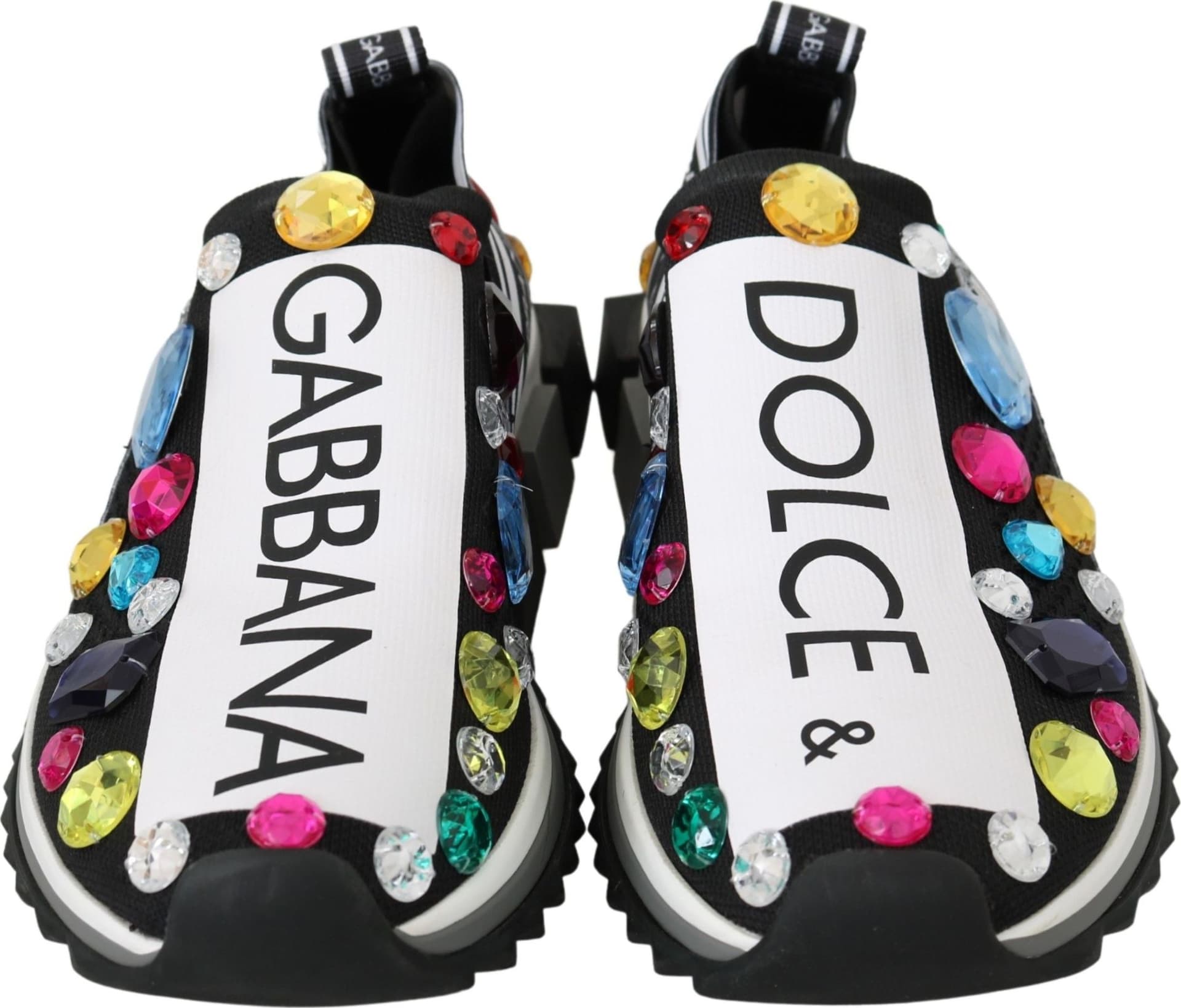 Dolce & Gabbana Black Multicolor Crystal Sneakers Shoes - 2