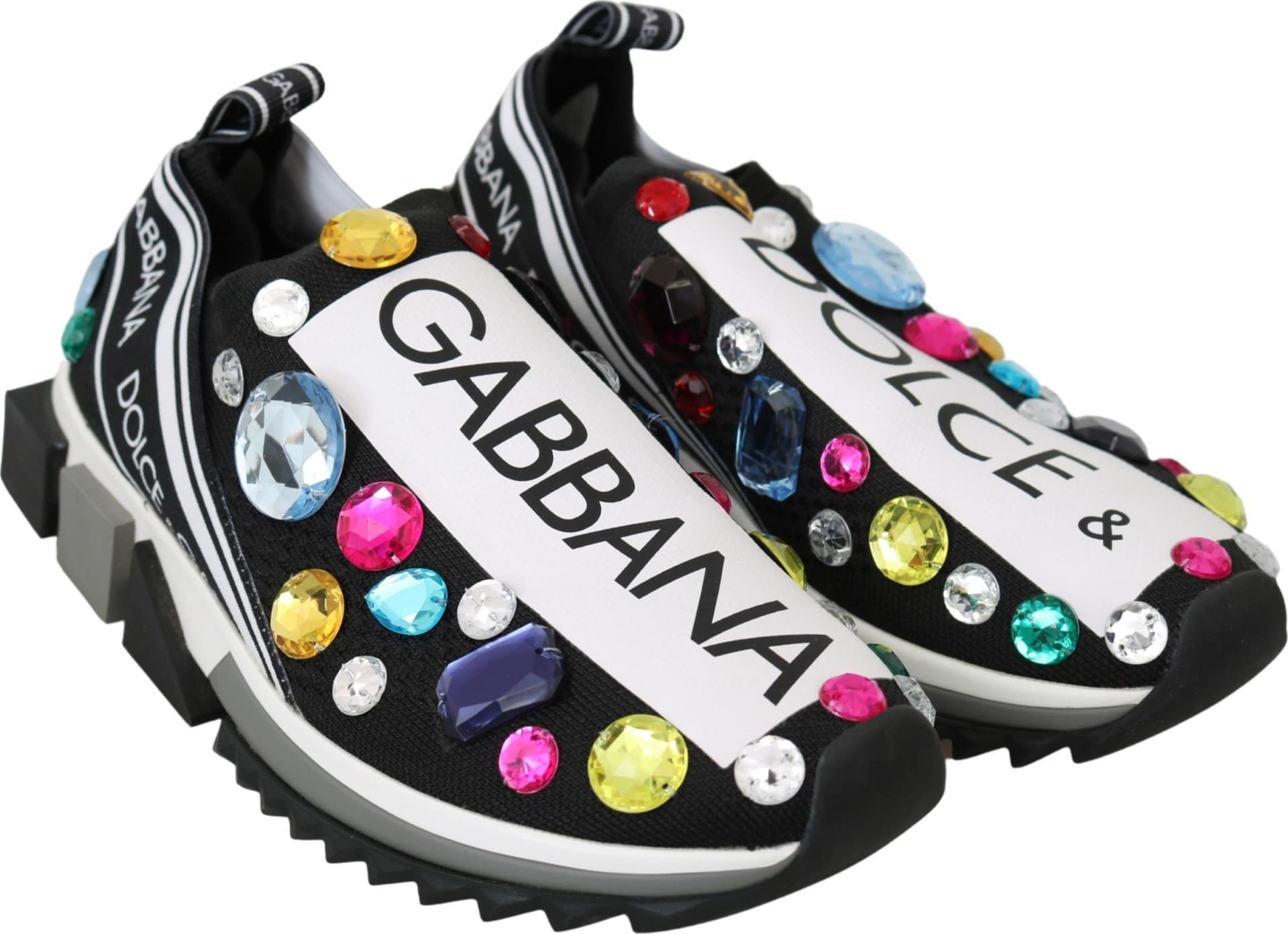 Dolce & Gabbana Black Multicolor Crystal Sneakers Shoes - 3