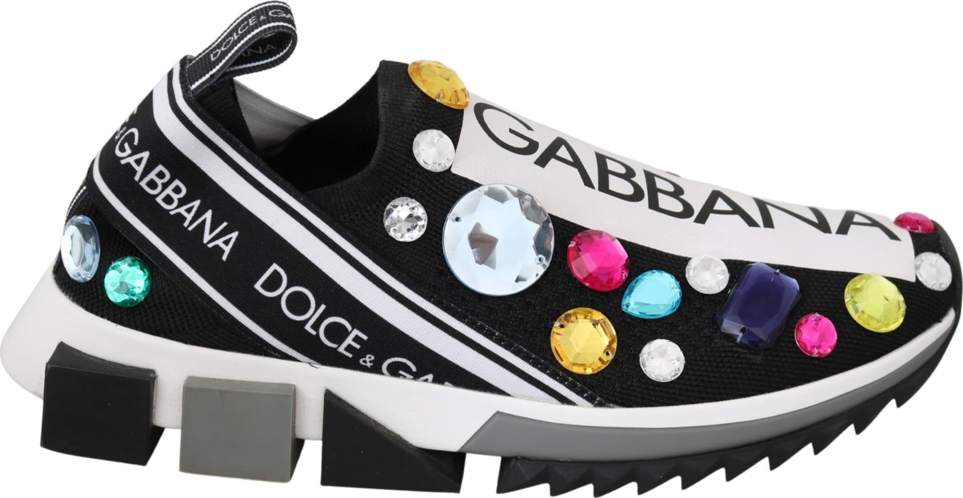 Dolce & Gabbana Black Multicolor Crystal Sneakers Shoes - 4