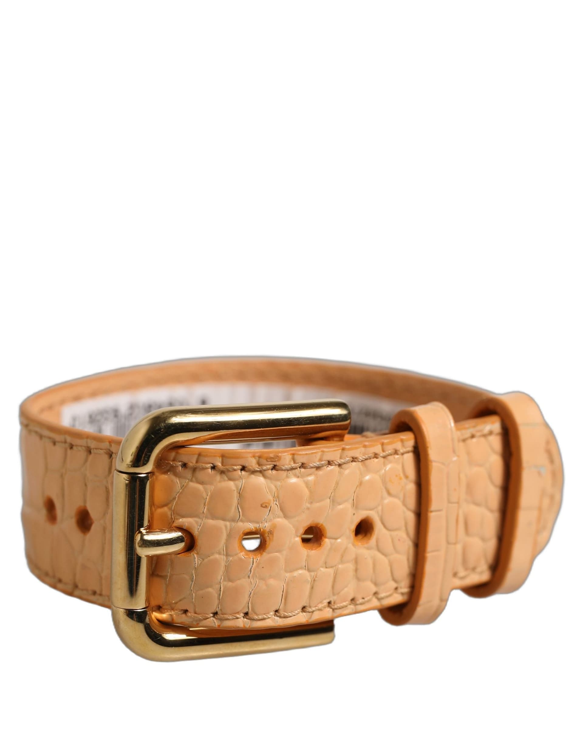 Dolce & Gabbana Beige Embossed Leather Gold Buckle Belt Strap Bracelet - 2