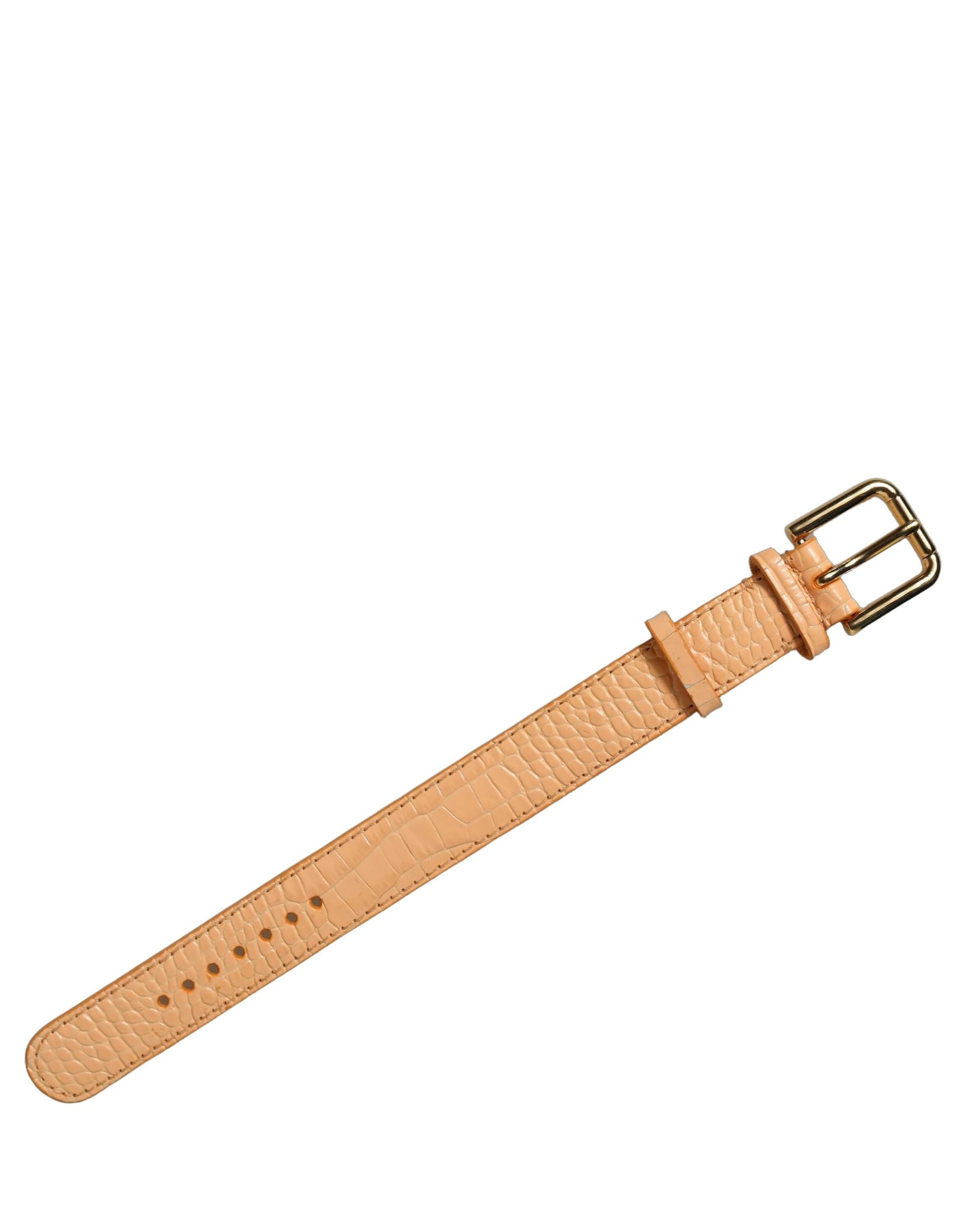 Dolce & Gabbana Beige Embossed Leather Gold Buckle Belt Strap Bracelet - 3