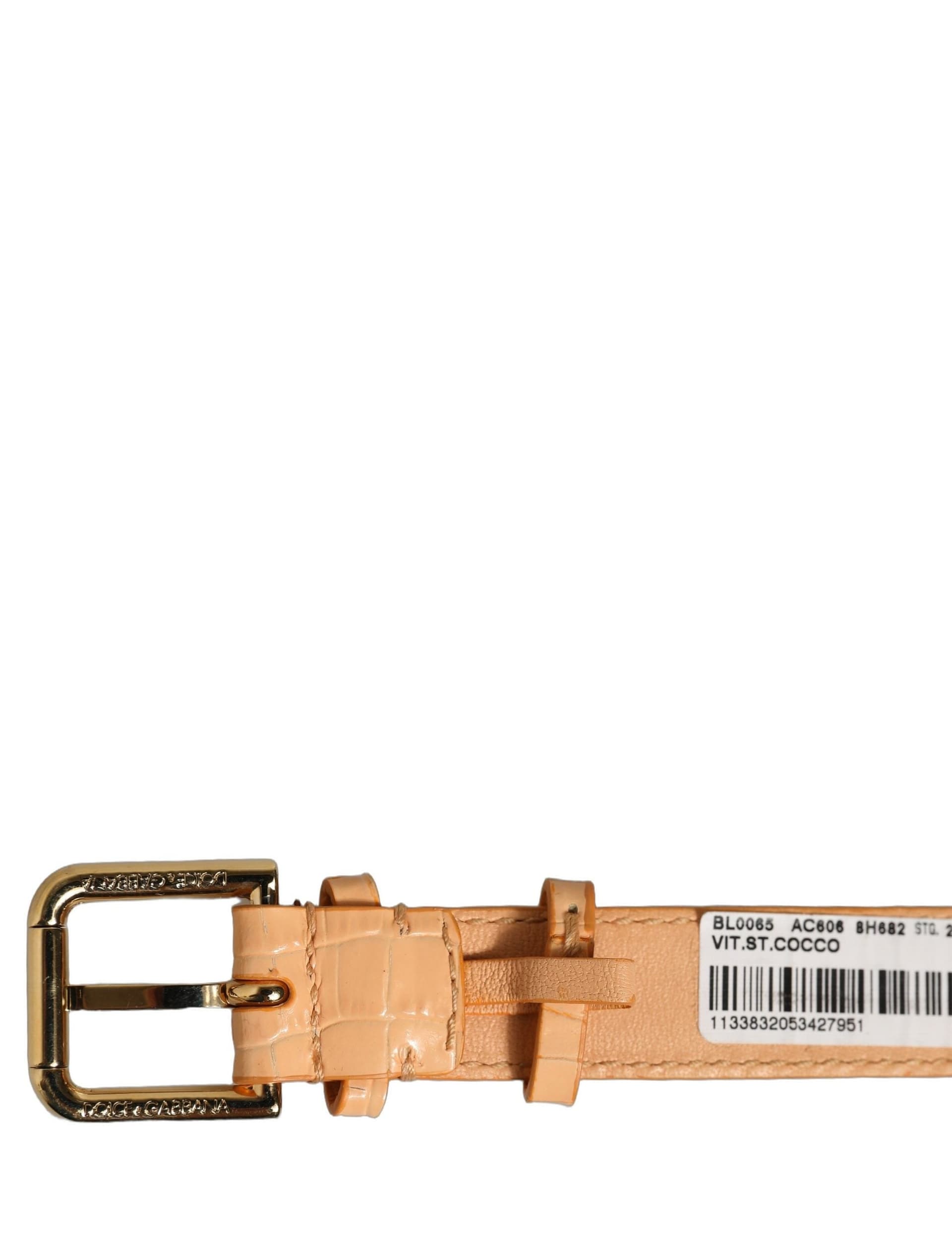 Dolce & Gabbana Beige Embossed Leather Gold Buckle Belt Strap Bracelet - 6