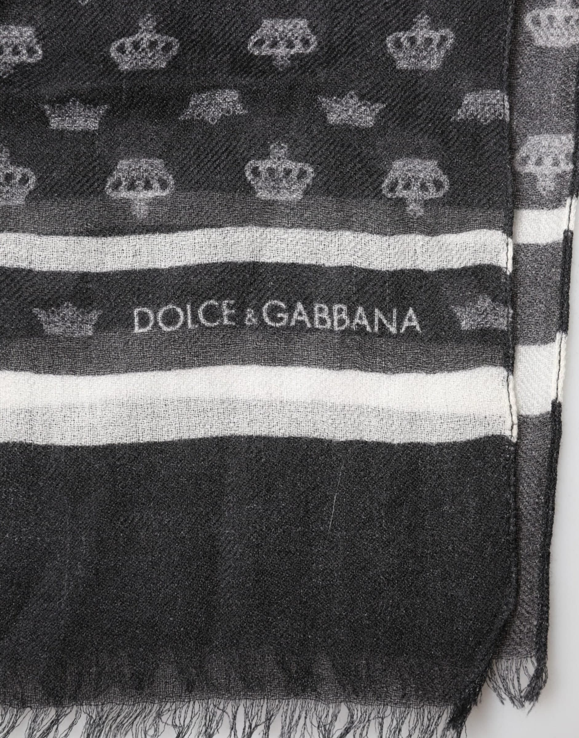 Dolce & Gabbana Black Crown Cashmere Neck Wrap Shawl Scarf - 4