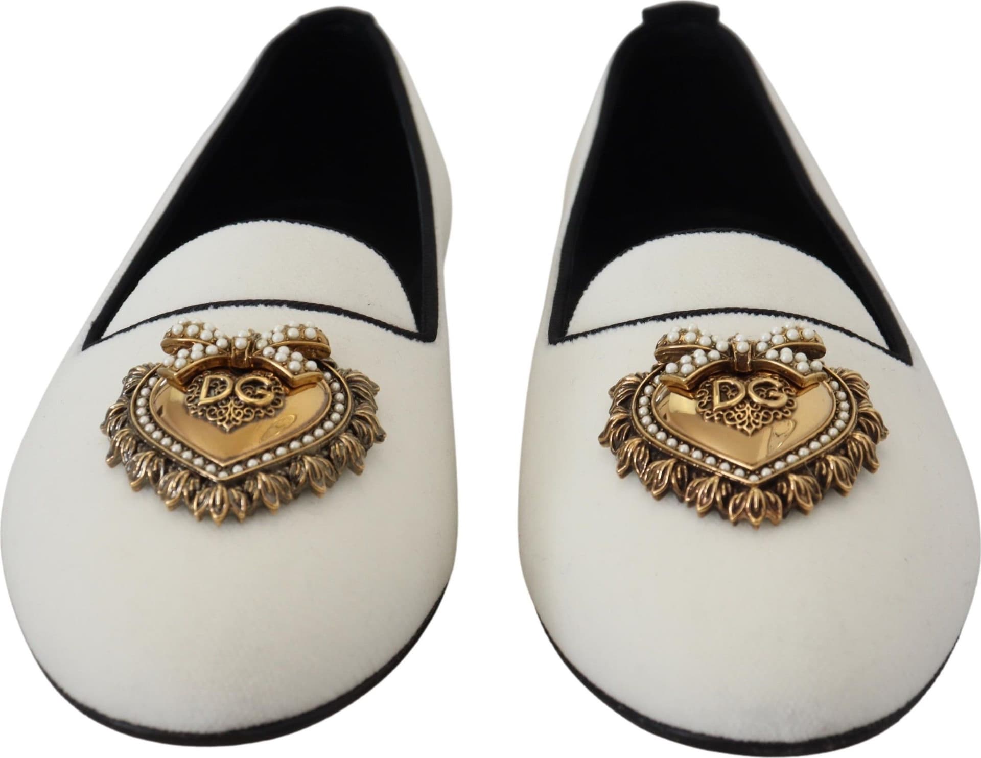 Dolce & Gabbana White Velvet Slip Ons Loafers Flats Shoes - 2