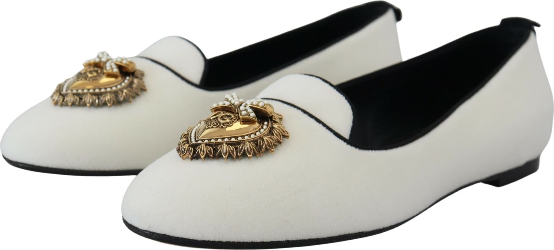 Dolce & Gabbana White Velvet Slip Ons Loafers Flats Shoes - 3