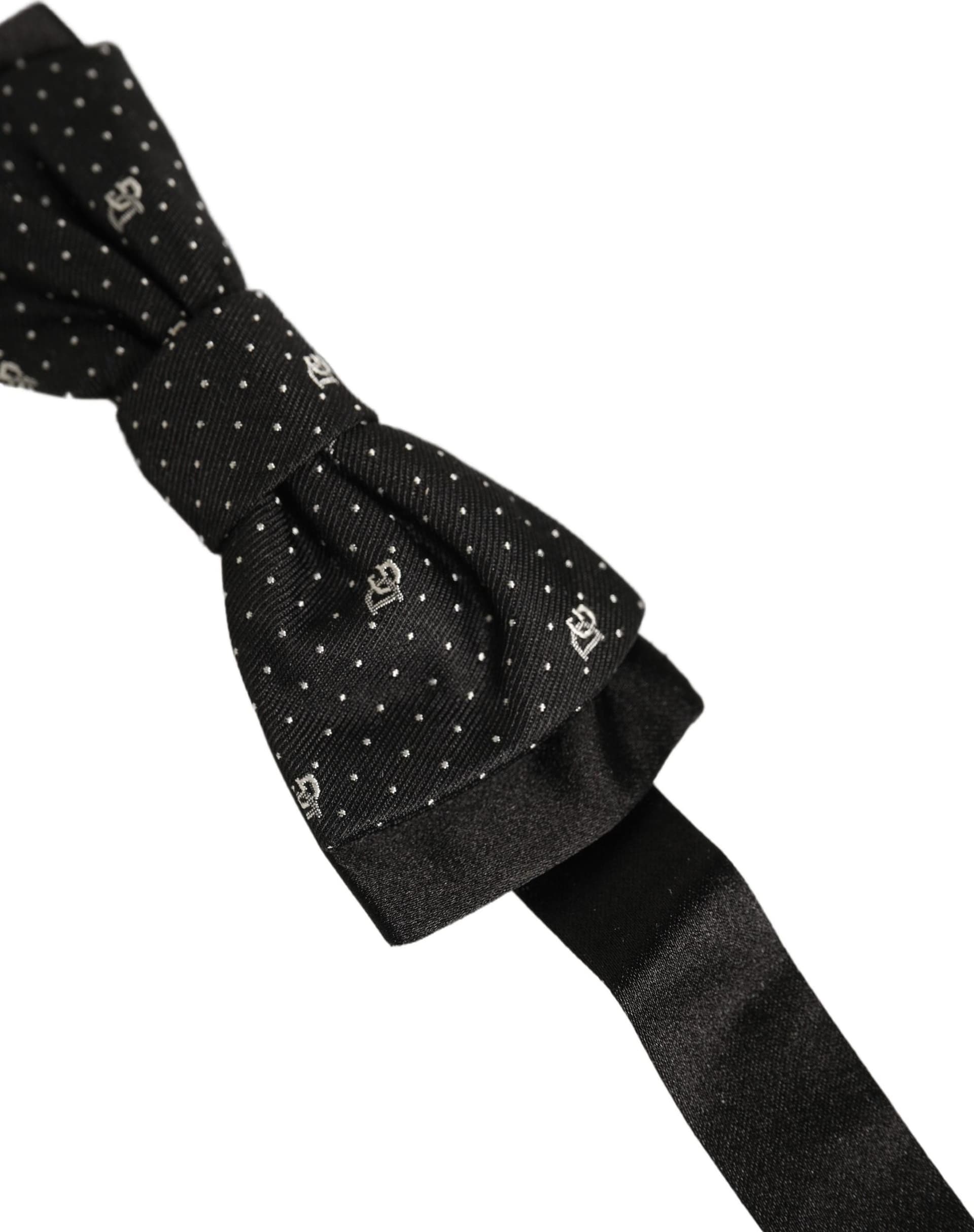 Dolce & Gabbana Men Black DG Polka Dot Adjustable Neck Papillon Bow Tie - 3