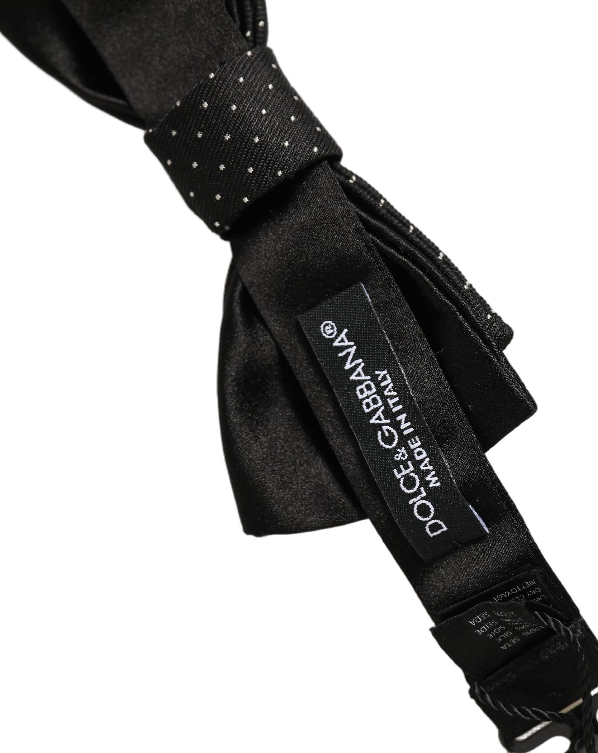 Dolce & Gabbana Men Black DG Polka Dot Adjustable Neck Papillon Bow Tie - 6