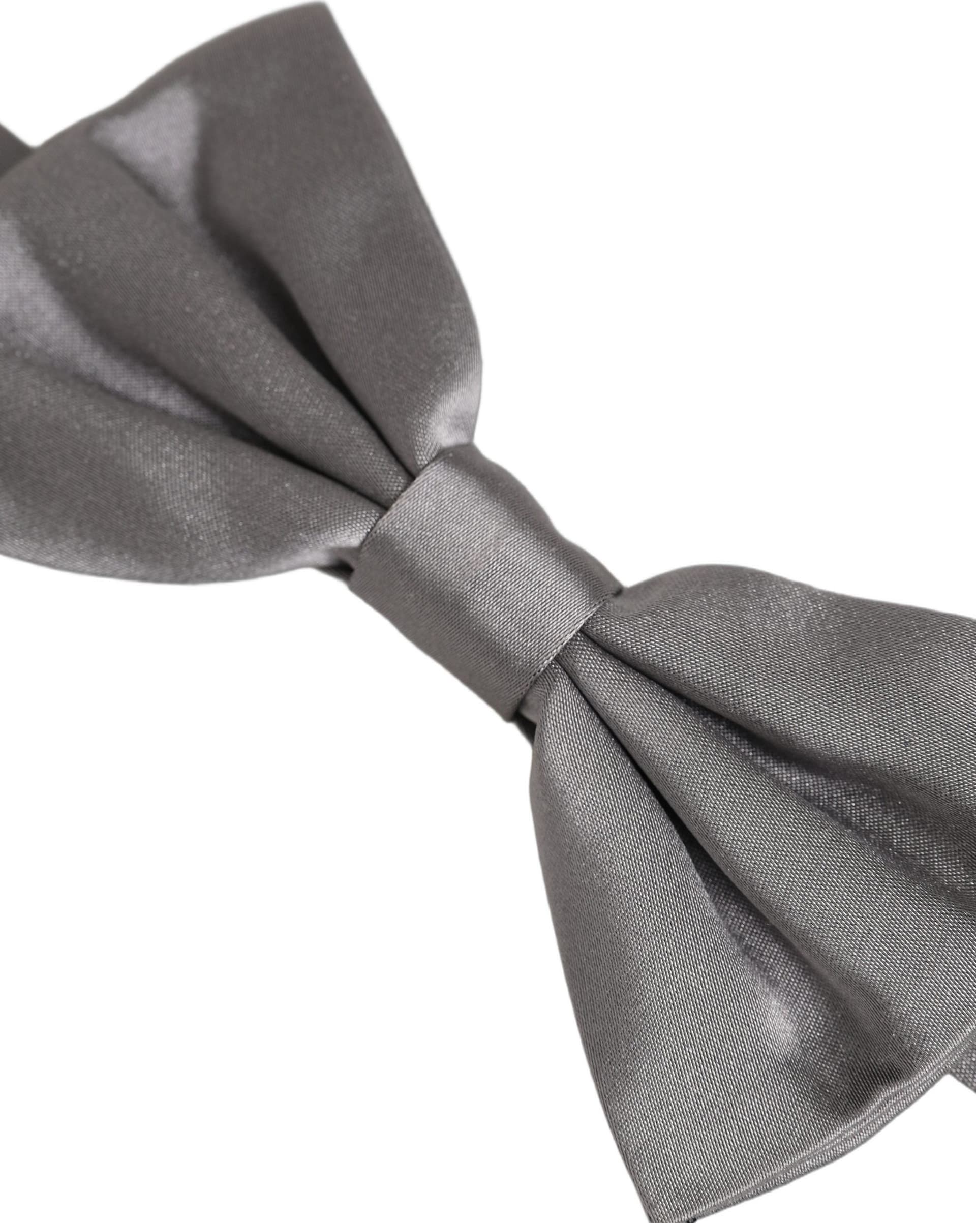 Dolce & Gabbana Men Gray 100% Silk Adjustable Neck Papillon Bow Tie - 3