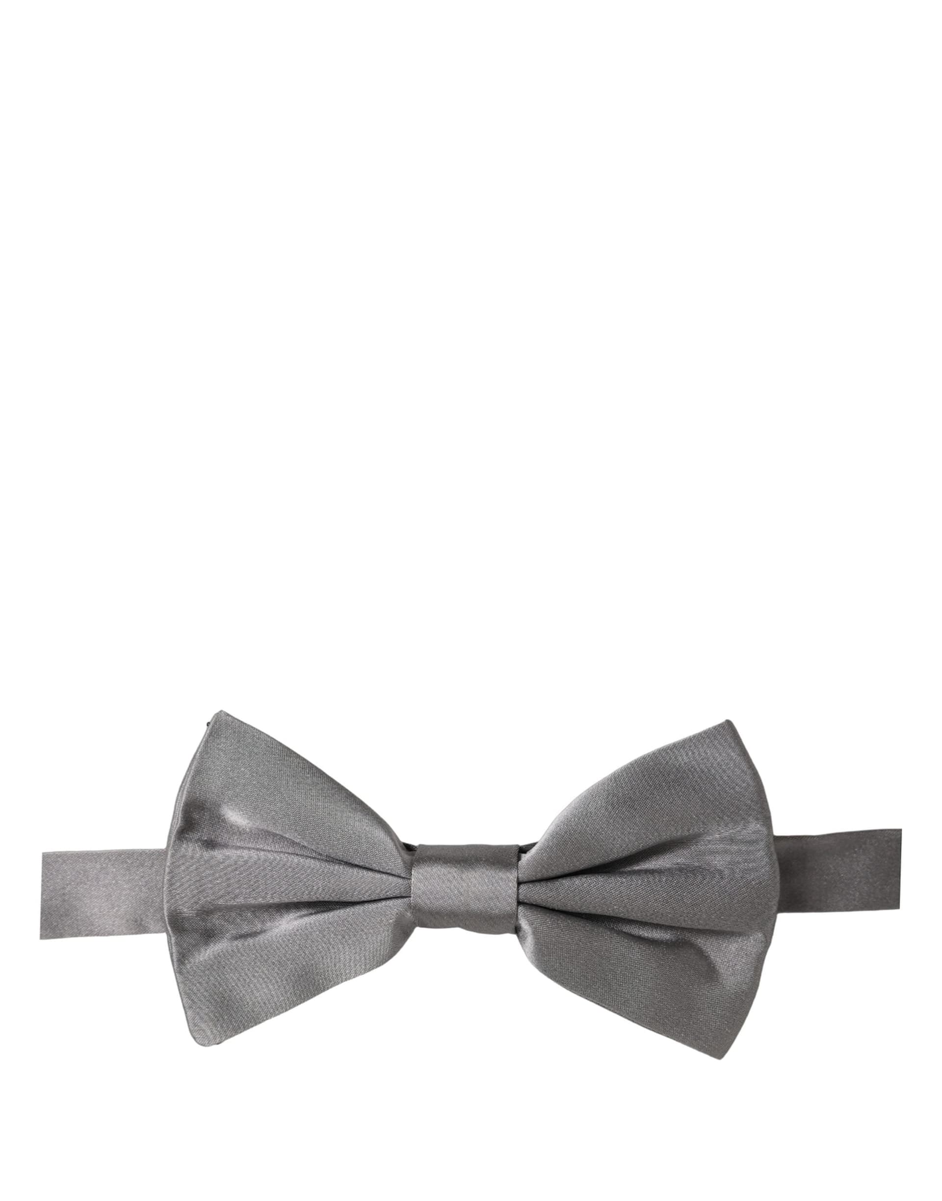 Dolce & Gabbana Men Gray 100% Silk Adjustable Neck Papillon Bow Tie - 4