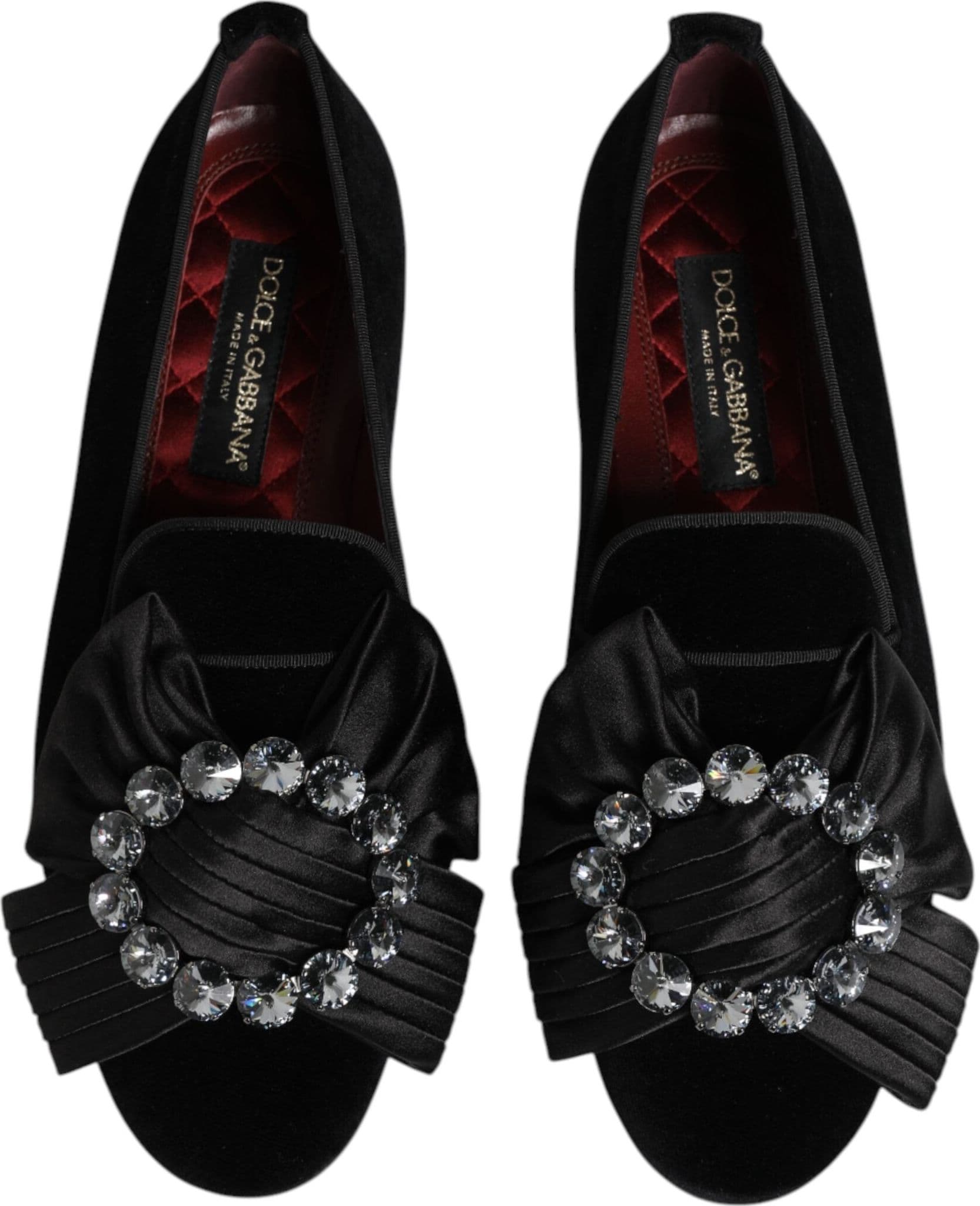 Dolce & Gabbana Black VATICANO Crystal Ribbon Slip On Shoes - 2