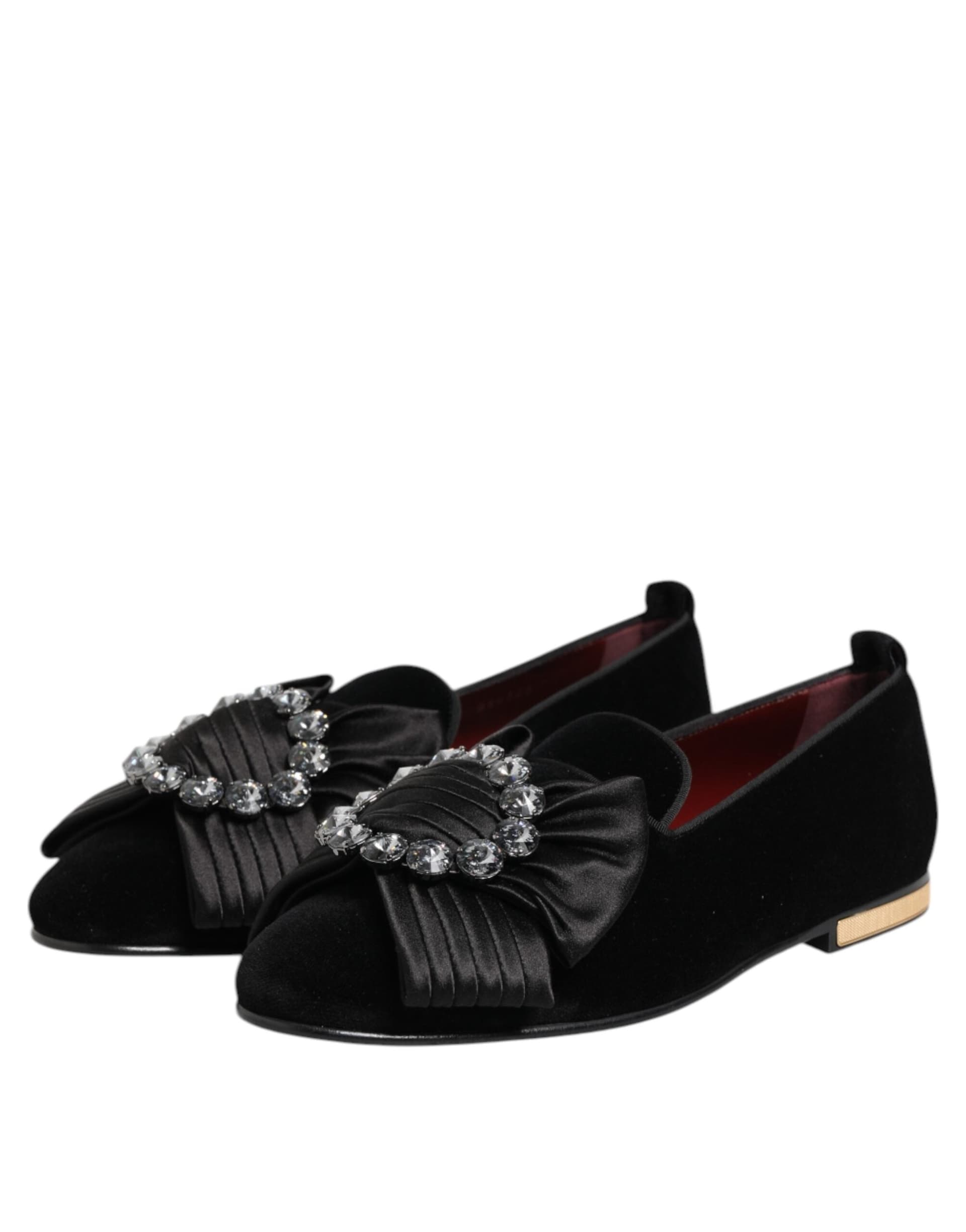 Dolce & Gabbana Black VATICANO Crystal Ribbon Slip On Shoes - 3