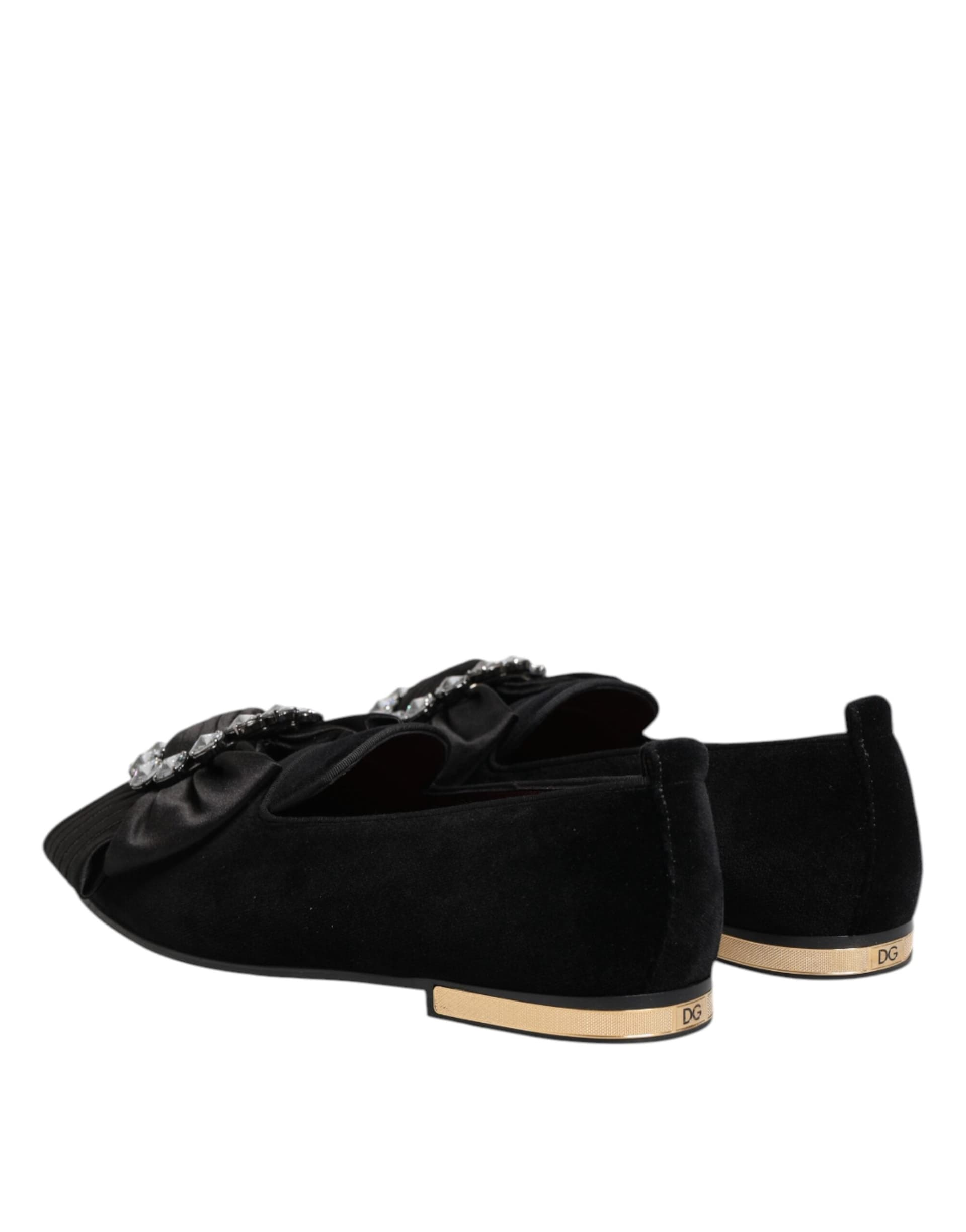 Dolce & Gabbana Black VATICANO Crystal Ribbon Slip On Shoes - 4