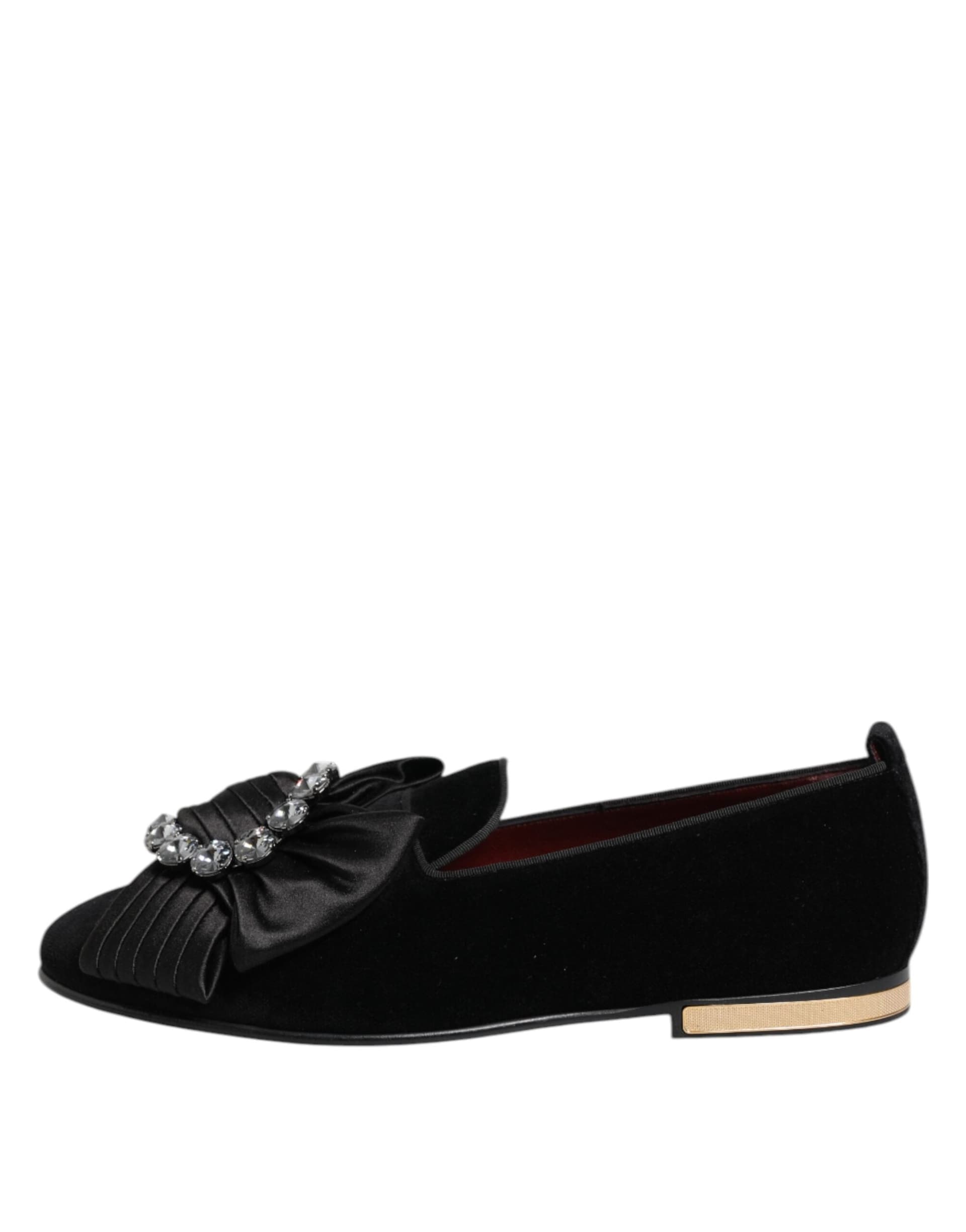 Dolce & Gabbana Black VATICANO Crystal Ribbon Slip On Shoes - 5