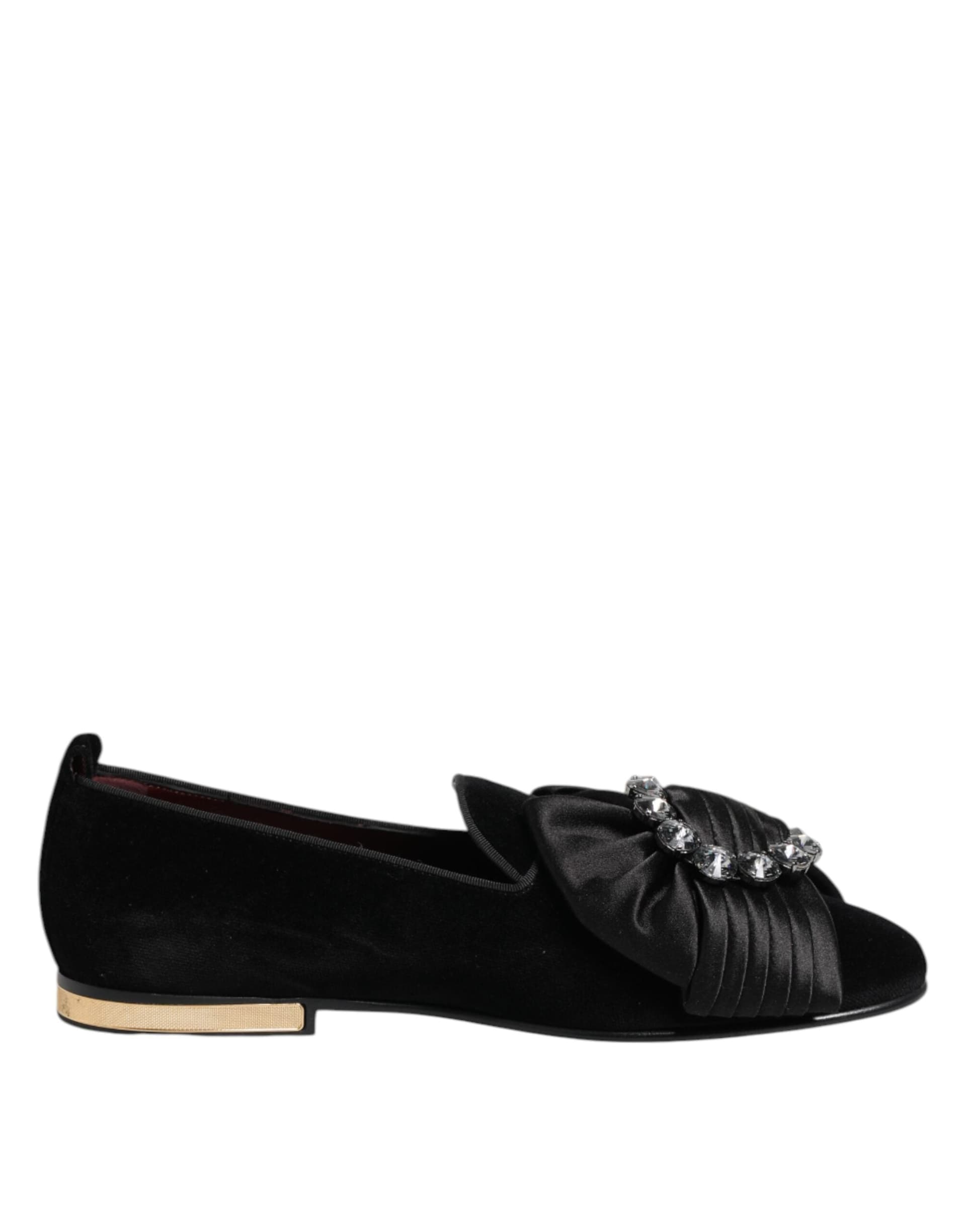 Dolce & Gabbana Black VATICANO Crystal Ribbon Slip On Shoes - 6