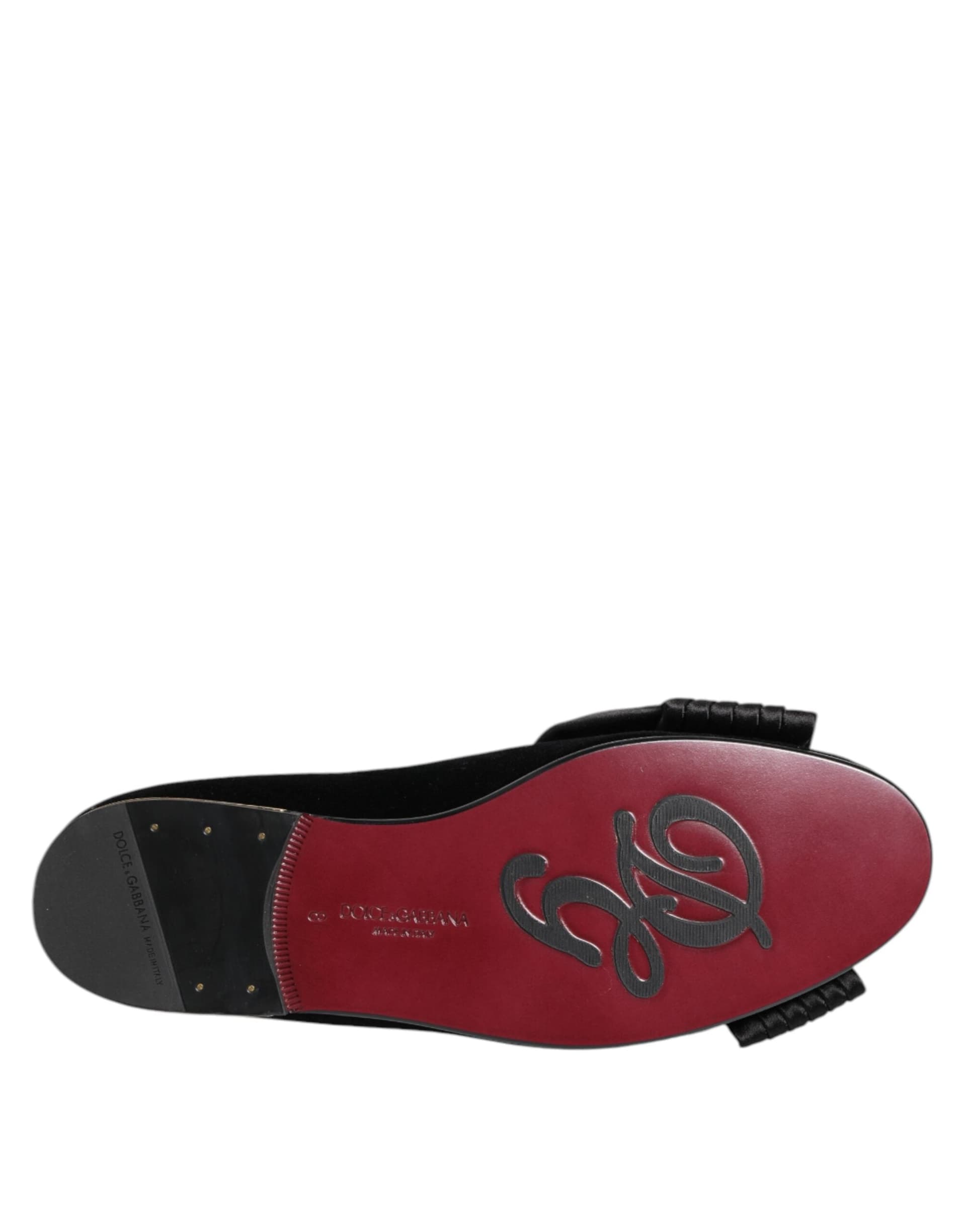 Dolce & Gabbana Black VATICANO Crystal Ribbon Slip On Shoes - 8
