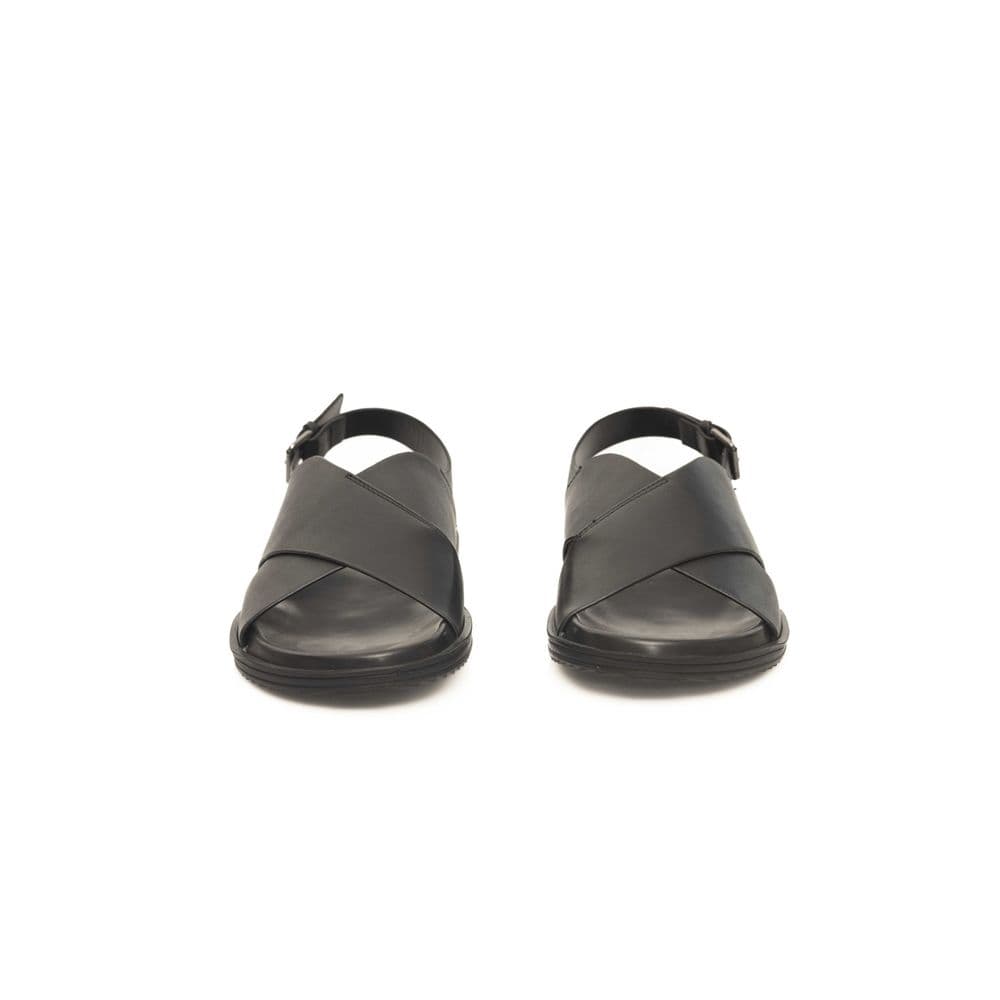 Cerruti 1881 Black Leather Men Sandal - 2