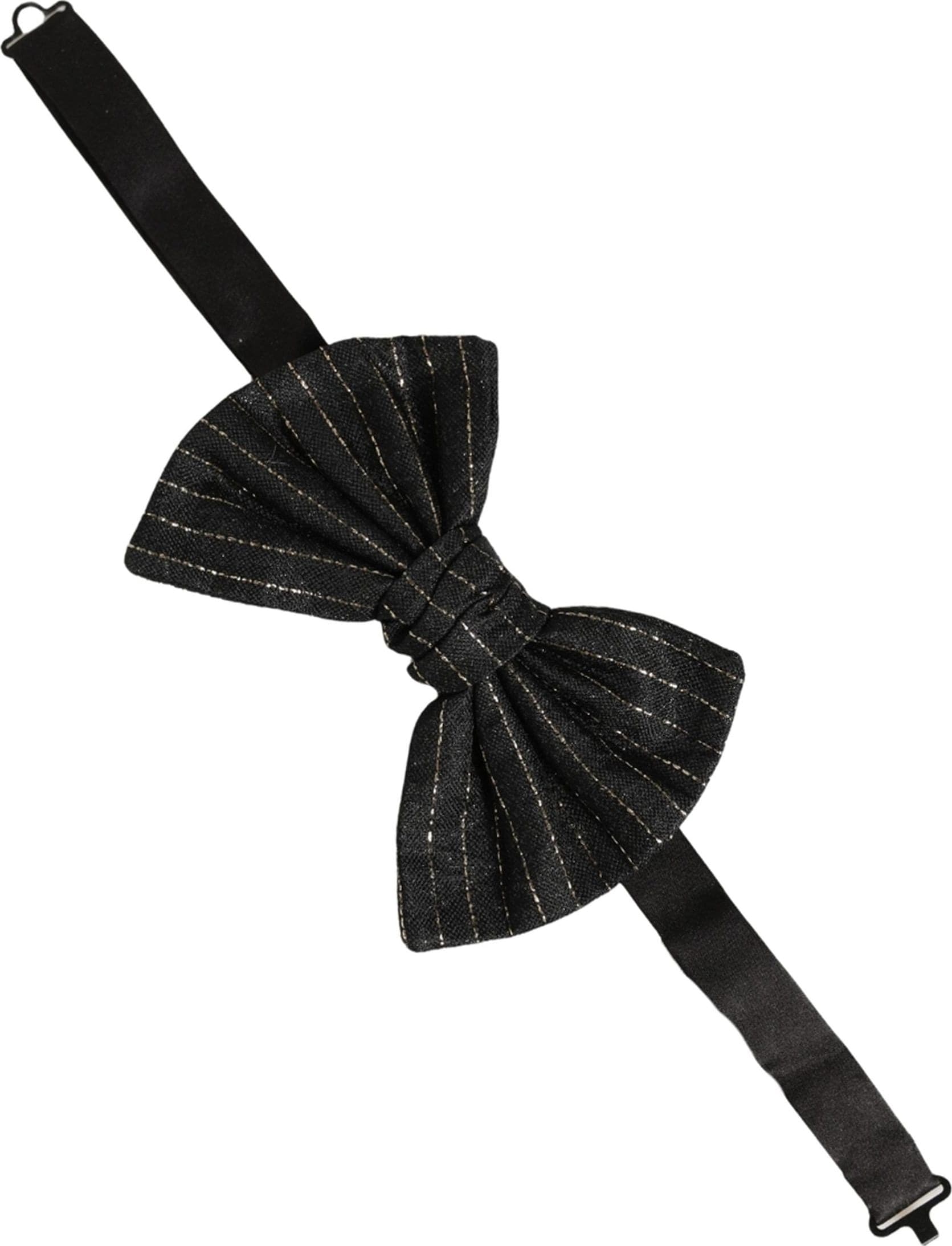 Dolce & Gabbana Men Black Pinstripe Silk Adjustable Neck Papillon Bow Tie - 2