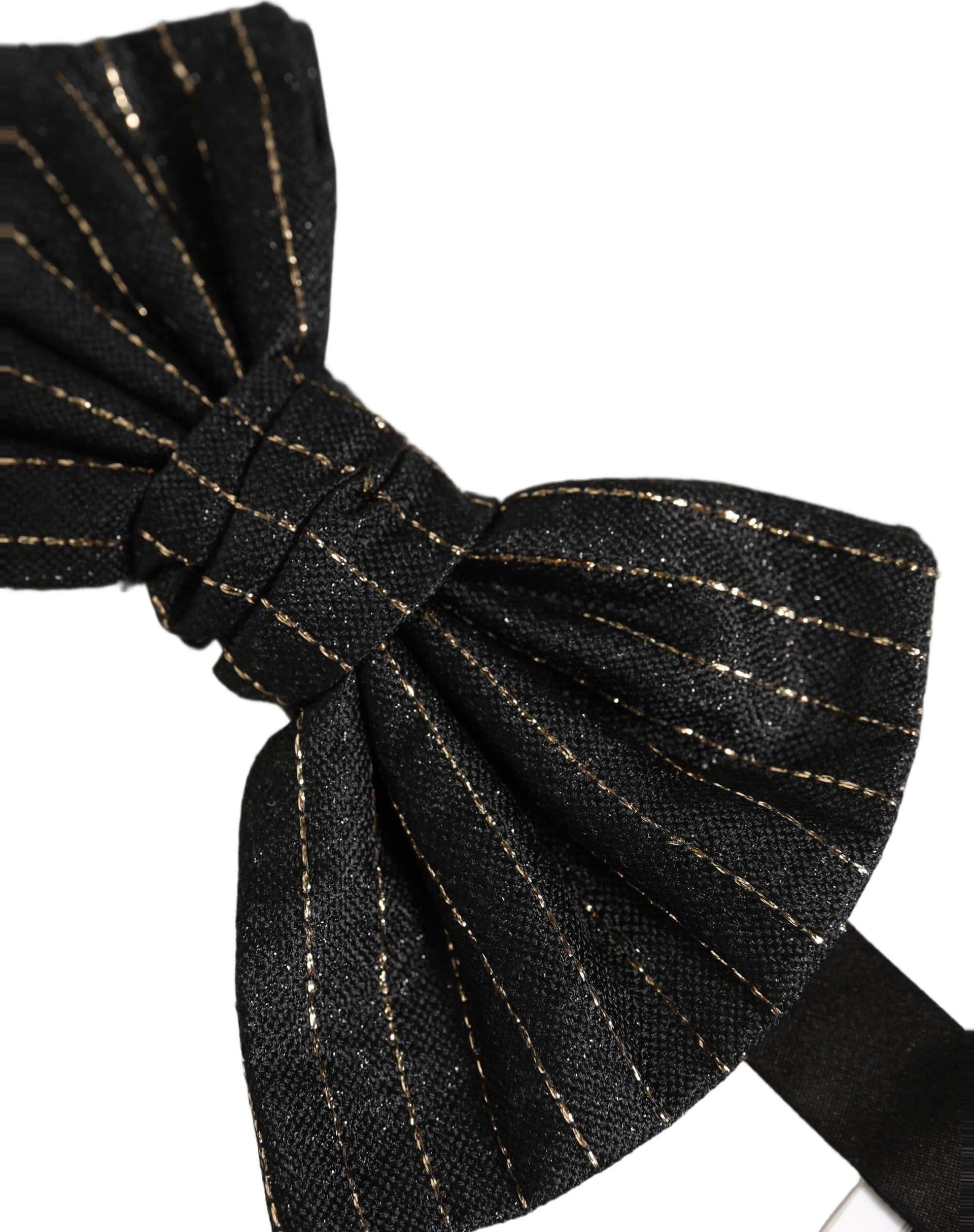 Dolce & Gabbana Men Black Pinstripe Silk Adjustable Neck Papillon Bow Tie - 3