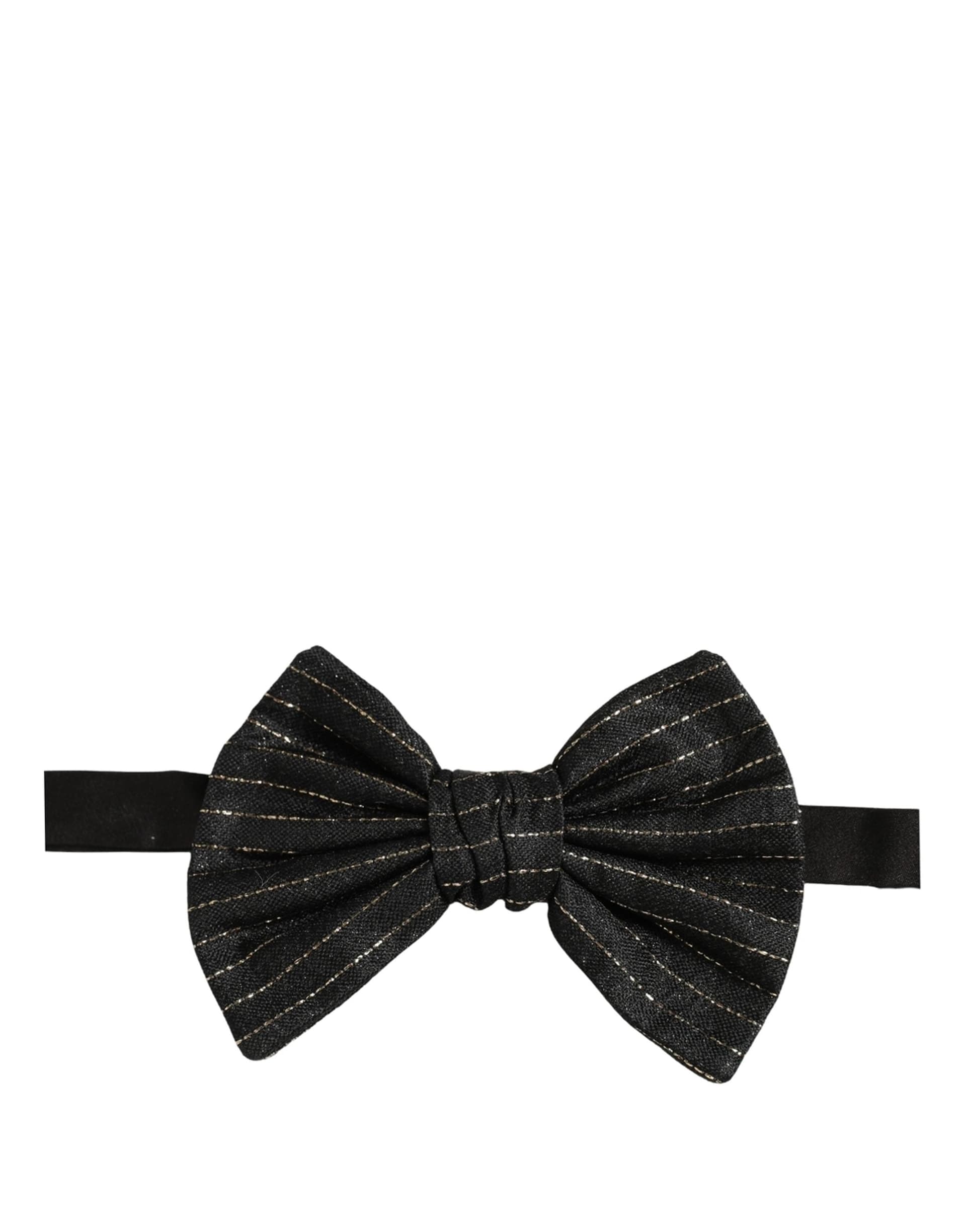 Dolce & Gabbana Men Black Pinstripe Silk Adjustable Neck Papillon Bow Tie - 4