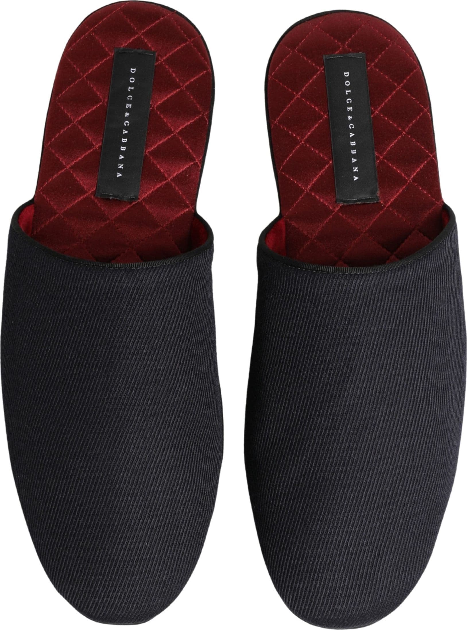 Dolce & Gabbana Dark Navy Wool Cotton Red Chevron Slippers Shoes - 2