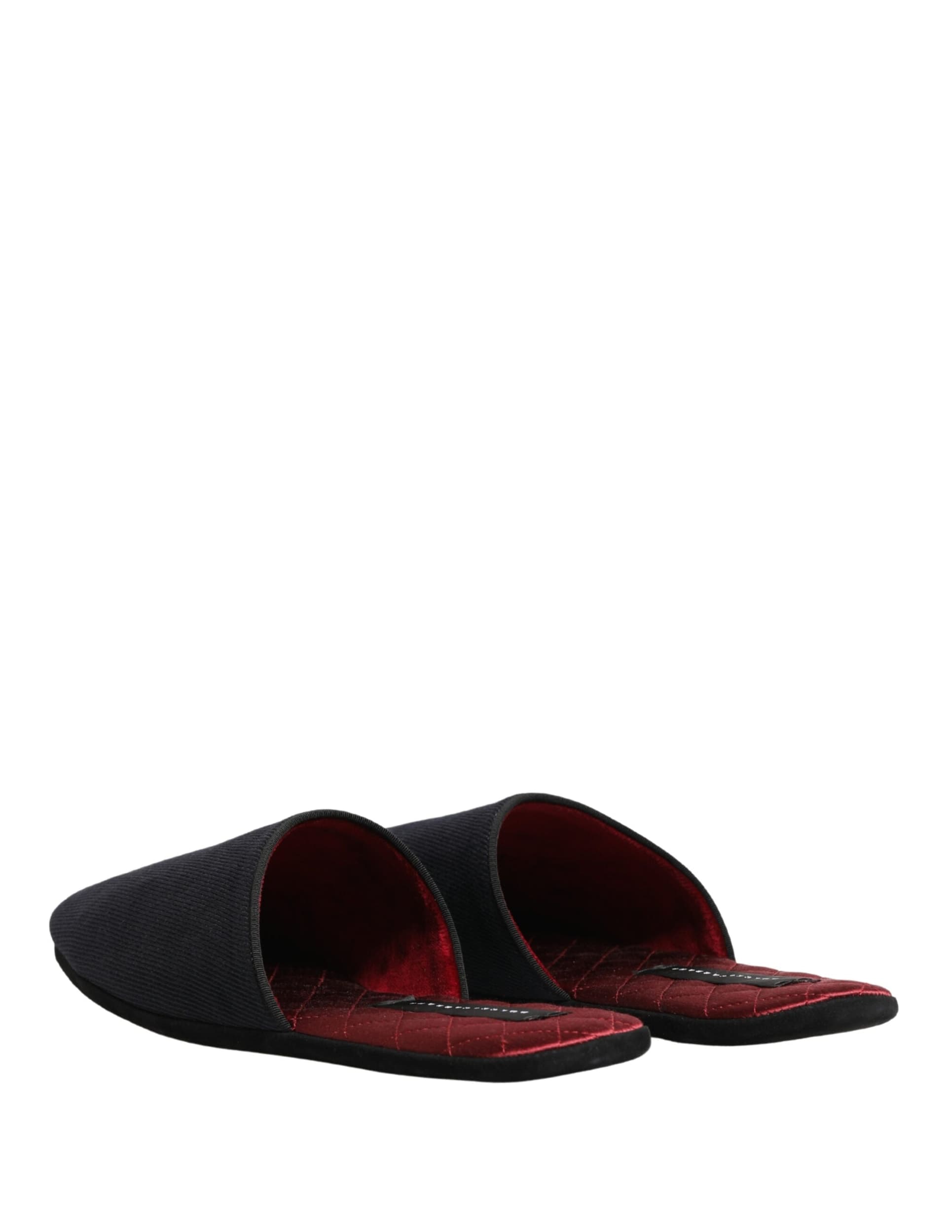 Dolce & Gabbana Dark Navy Wool Cotton Red Chevron Slippers Shoes - 4