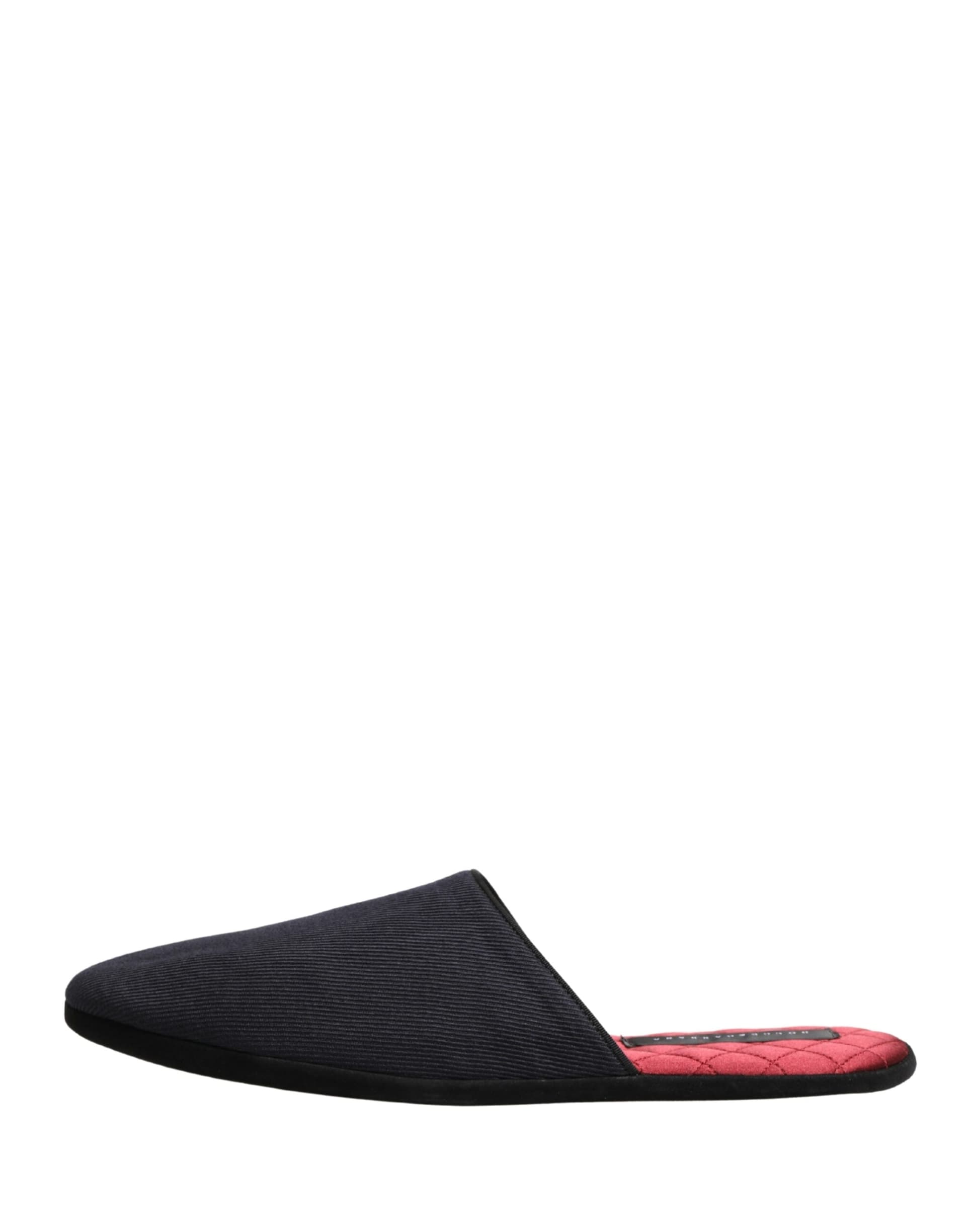 Dolce & Gabbana Dark Navy Wool Cotton Red Chevron Slippers Shoes - 5