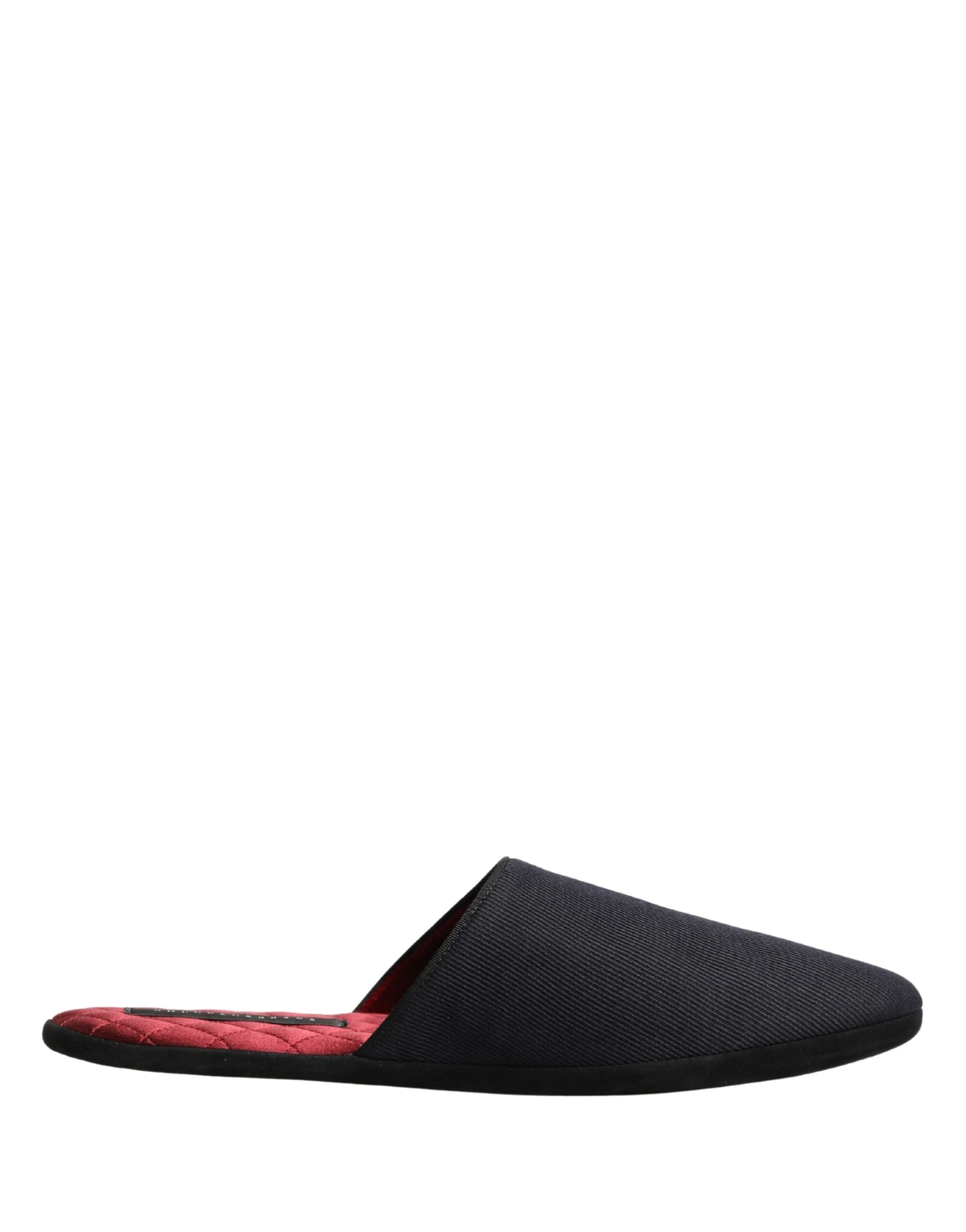 Dolce & Gabbana Dark Navy Wool Cotton Red Chevron Slippers Shoes - 6