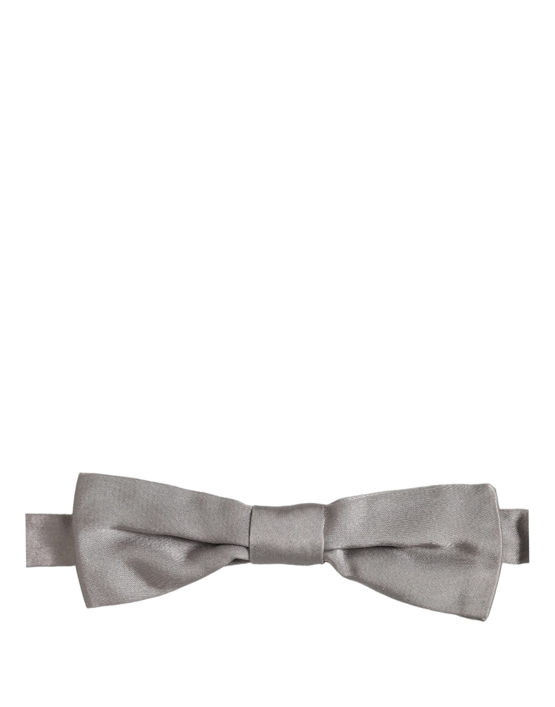 Dolce & Gabbana Men Gray 100% Silk Adjustable Neck Papillon Bow Tie - 2