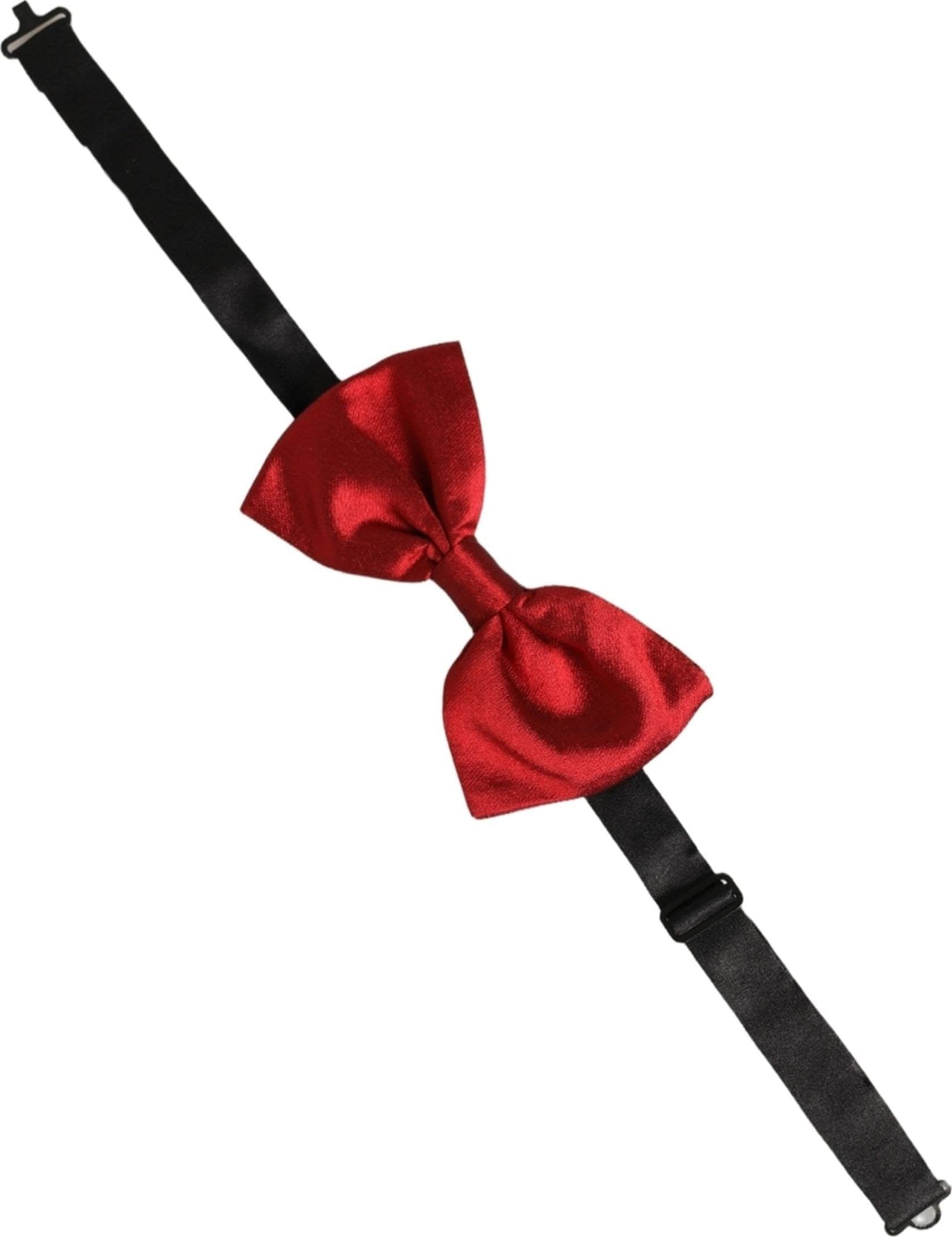 Dolce & Gabbana Men Black Red Silk Adjustable Neck Papillon Bow Tie - 2