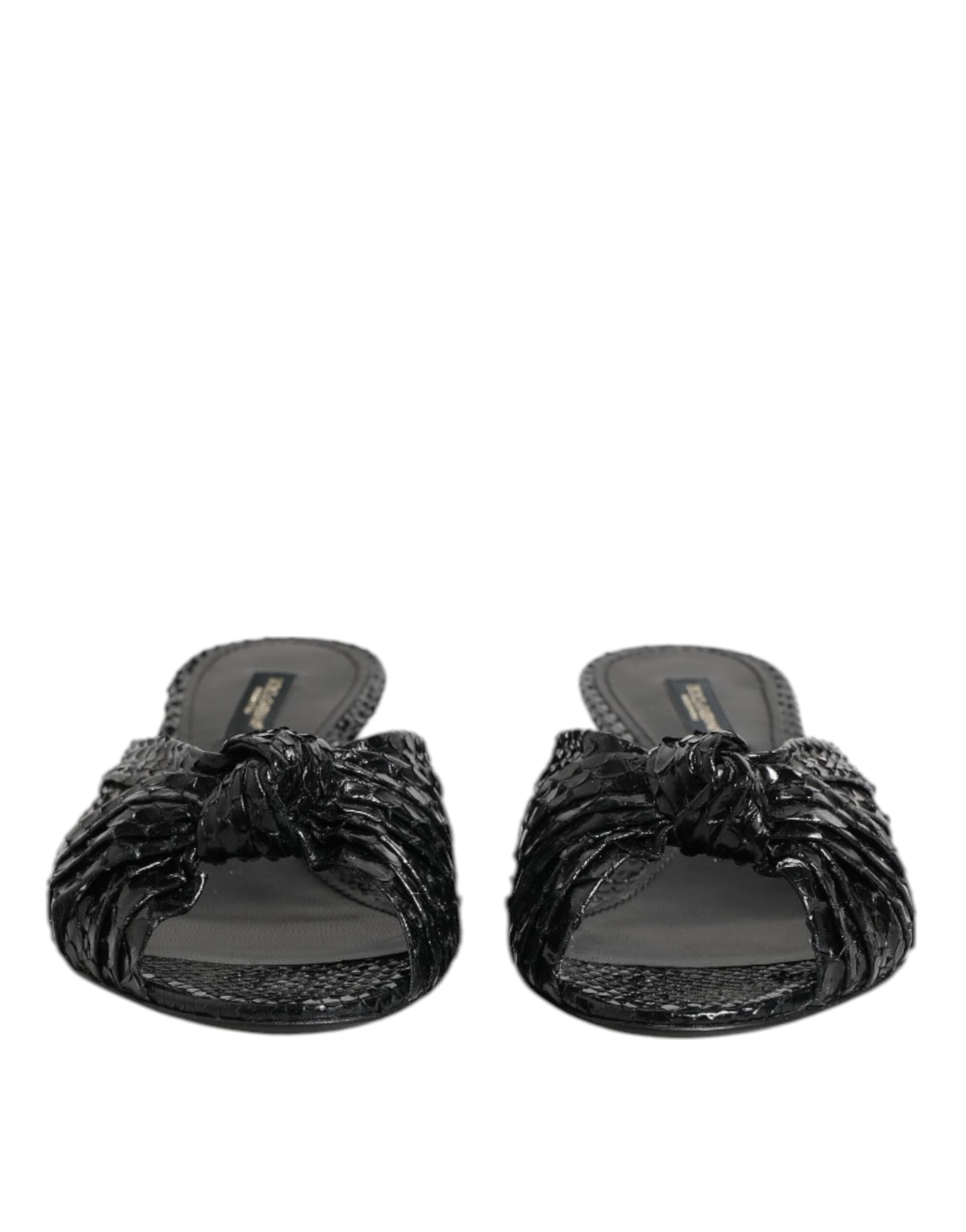 Dolce & Gabbana Black Leather Heels Slides Sandals Shoes - 2