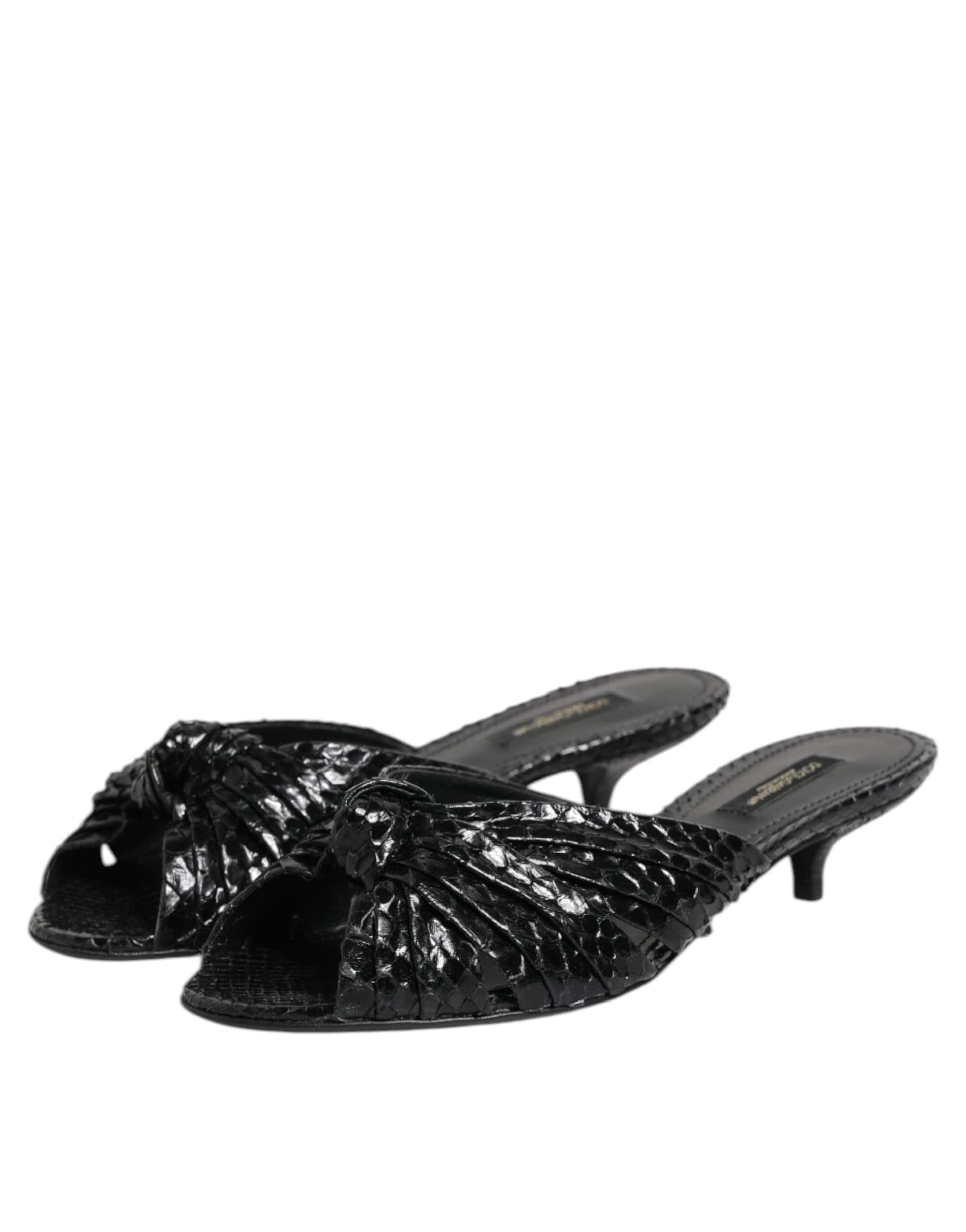 Dolce & Gabbana Black Leather Heels Slides Sandals Shoes - 3