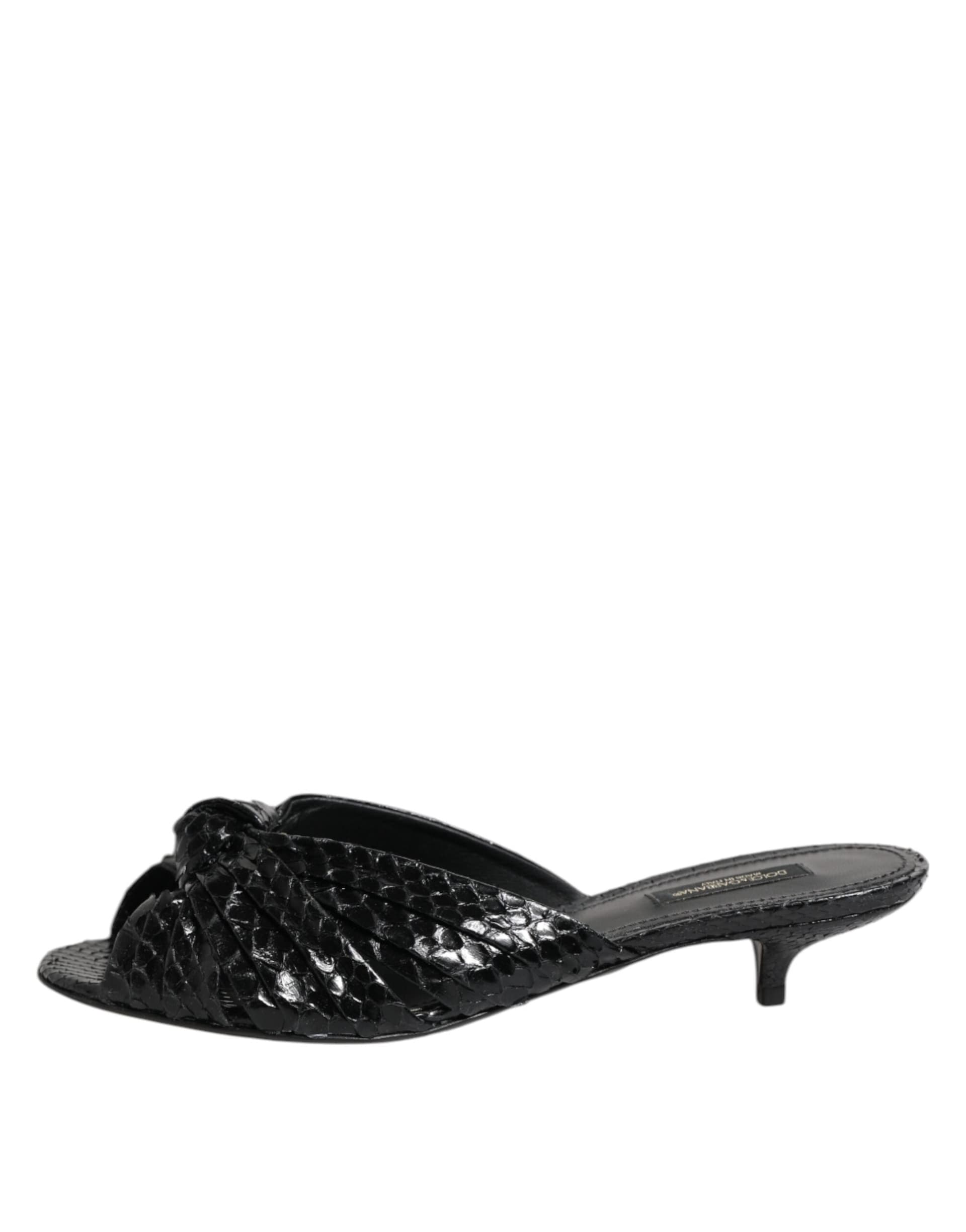 Dolce & Gabbana Black Leather Heels Slides Sandals Shoes - 5