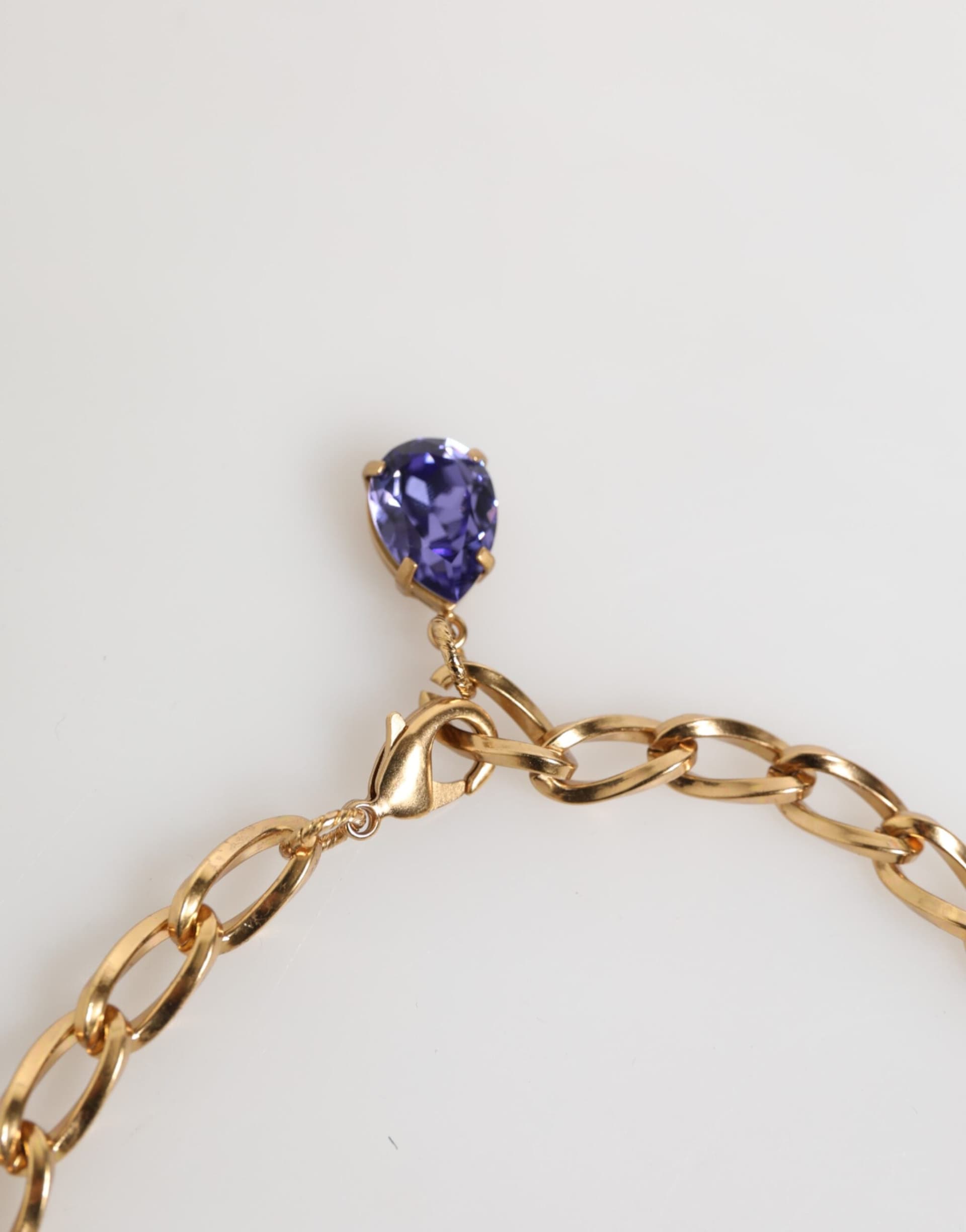 Dolce & Gabbana Gold Brass Crystal Pearl Purple Floral Pendant Jewelry Necklace - 4