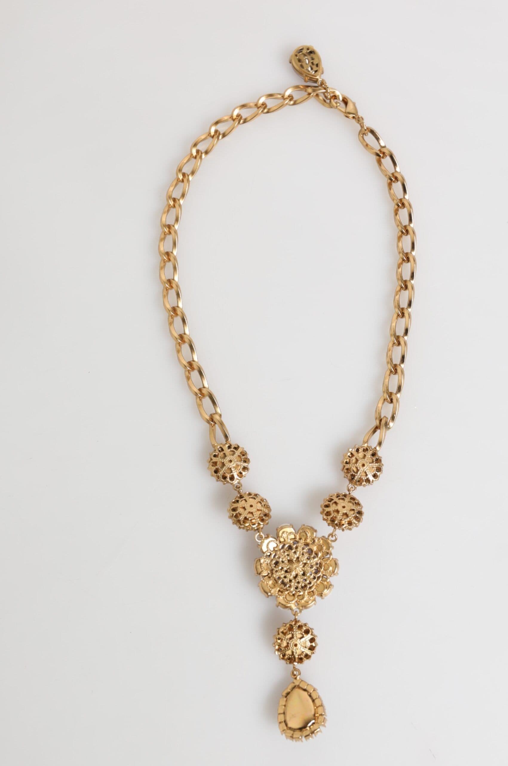 Dolce & Gabbana Gold Brass Crystal Pearl Purple Floral Pendant Jewelry Necklace - 5