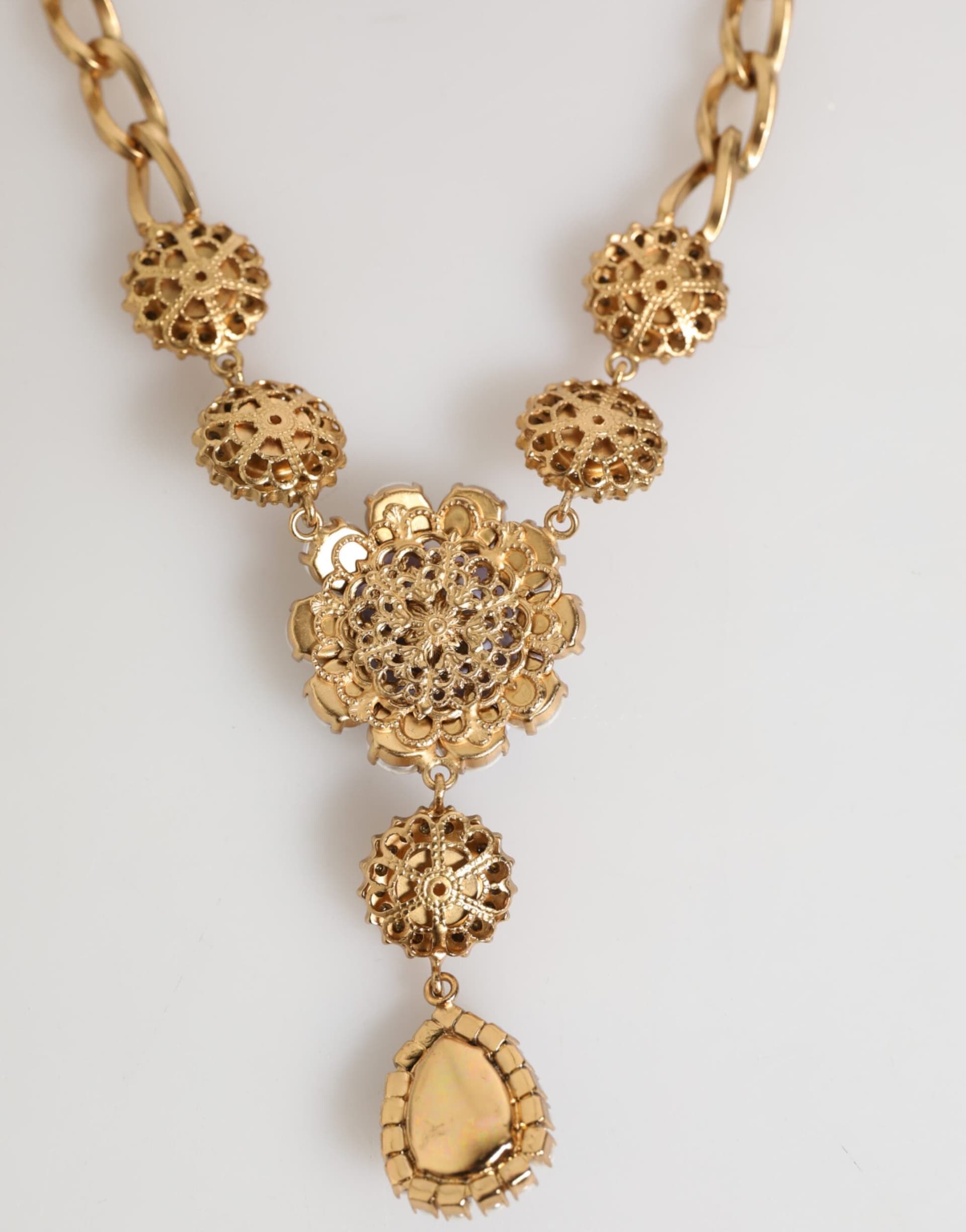 Dolce & Gabbana Gold Brass Crystal Pearl Purple Floral Pendant Jewelry Necklace - 6