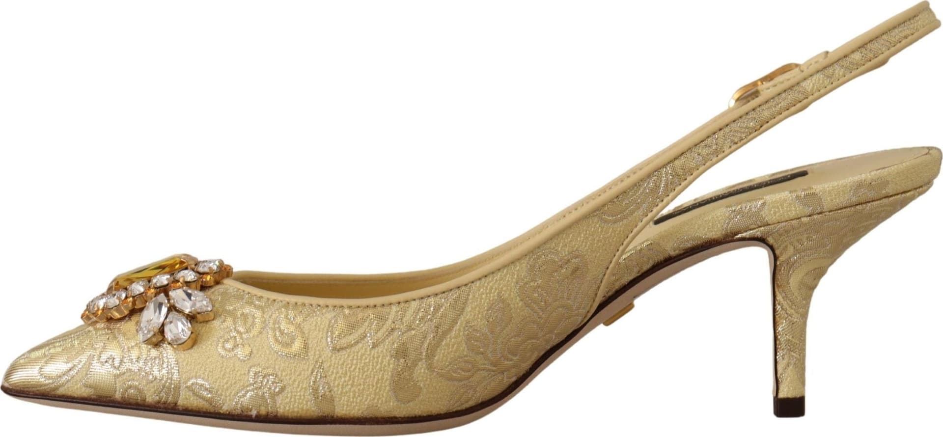 Dolce & Gabbana Gold Crystal Slingbacks Pumps Heels Shoes - 2