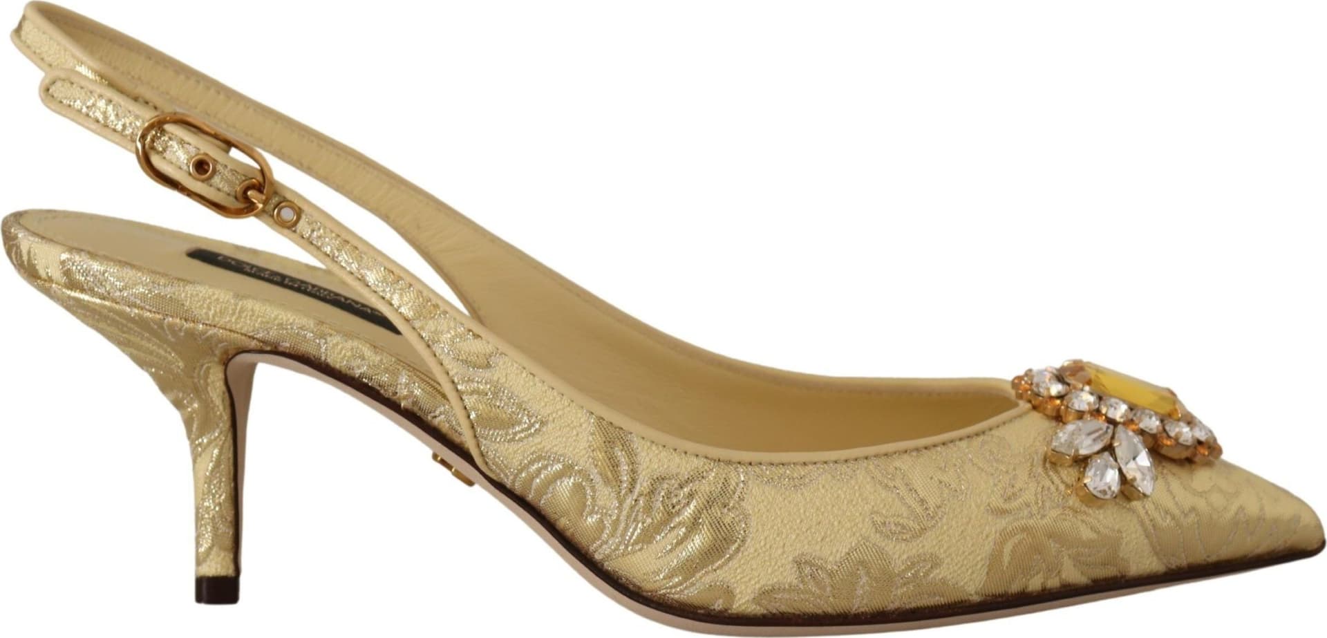 Dolce & Gabbana Gold Crystal Slingbacks Pumps Heels Shoes - 3