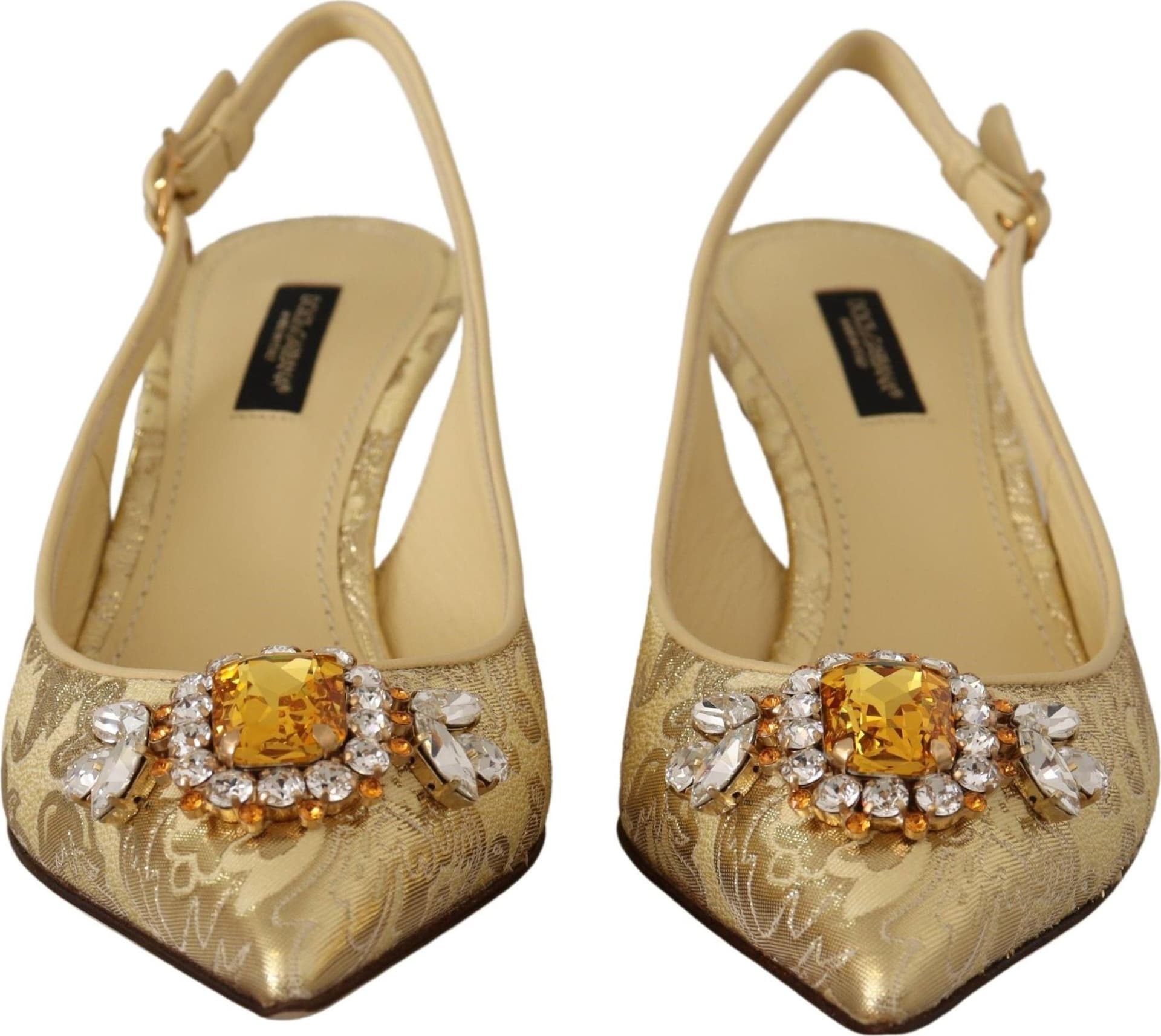 Dolce & Gabbana Gold Crystal Slingbacks Pumps Heels Shoes - 6