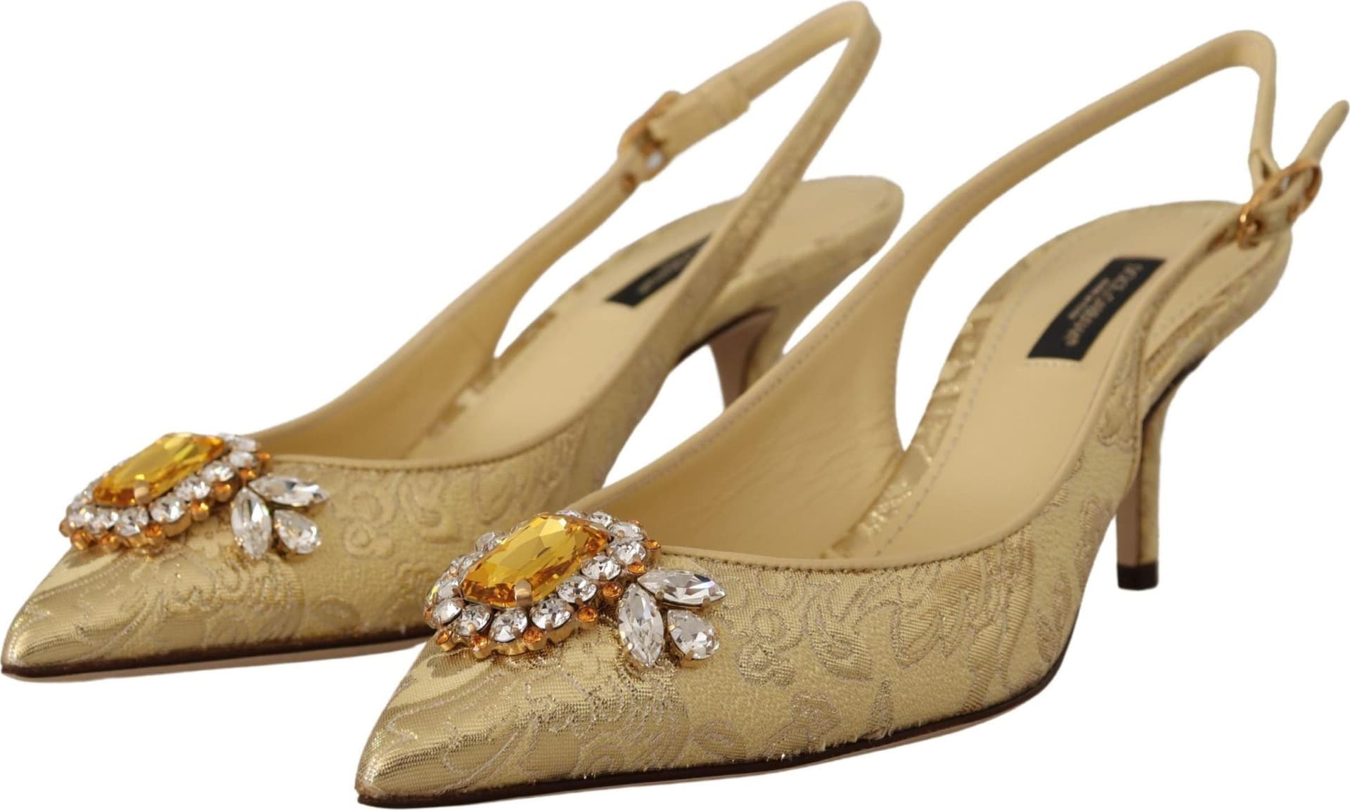 Dolce & Gabbana Gold Crystal Slingbacks Pumps Heels Shoes - 7