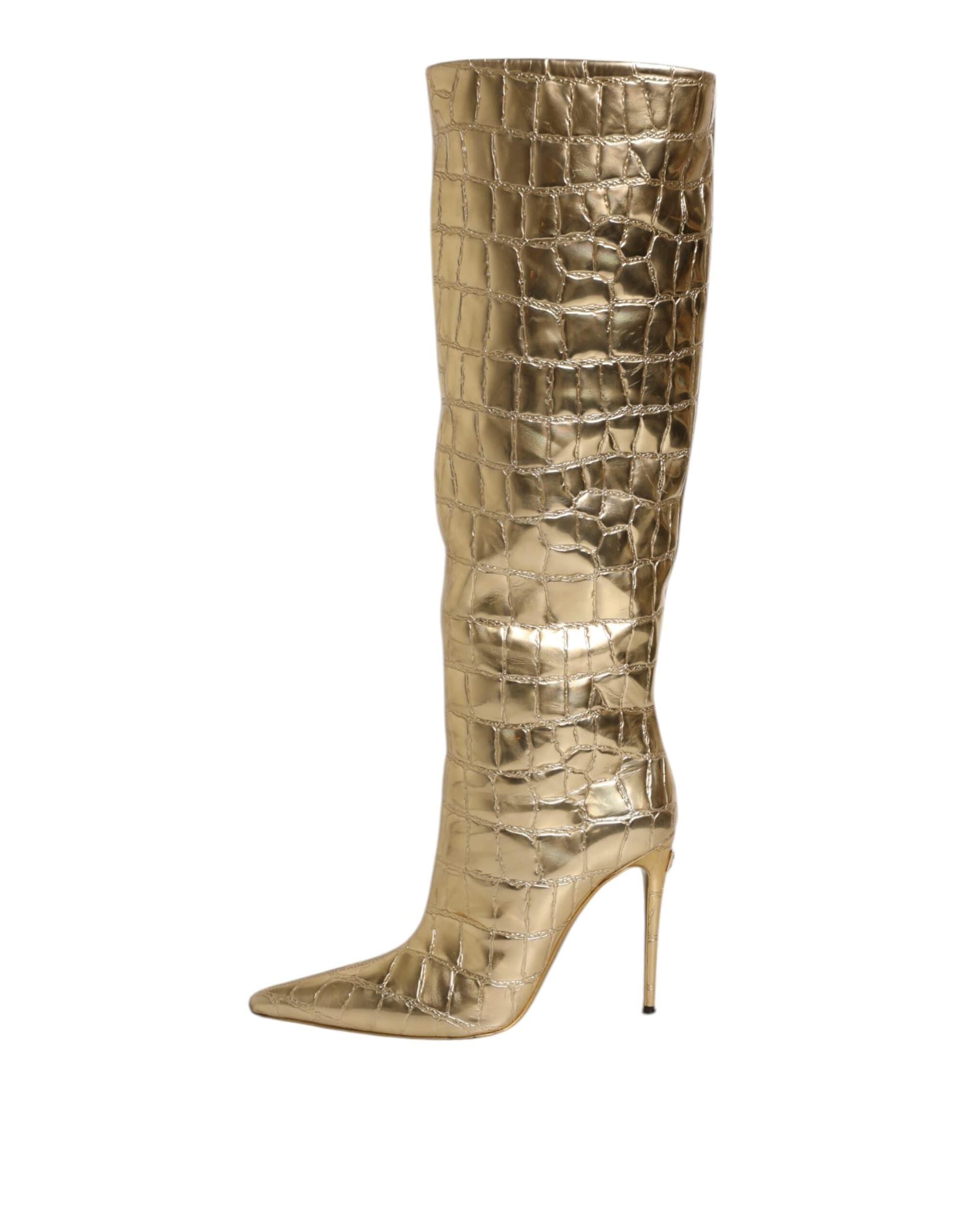 Dolce & Gabbana Gold Leather Stiletto Heels High Boots Shoes - 5